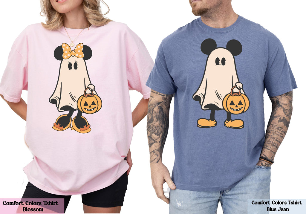 Comfort Colors® Retro Mickey Minnie Halloween Couple Shirts, Mickey Ghost Shirt, Minnie Ghost Shirt, Disney Halloween Tee,Spooky Season Gift
