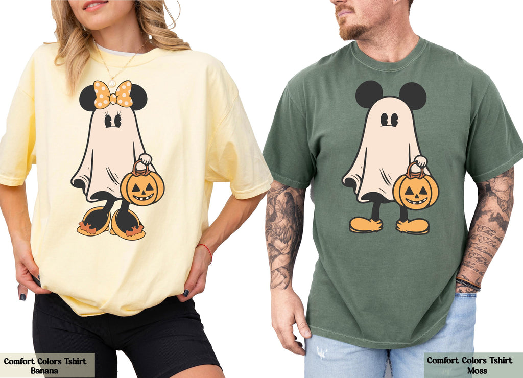 Comfort Colors® Retro Mickey Minnie Halloween Couple Shirts, Mickey Ghost Shirt, Minnie Ghost Shirt, Disney Halloween Tee,Spooky Season Gift