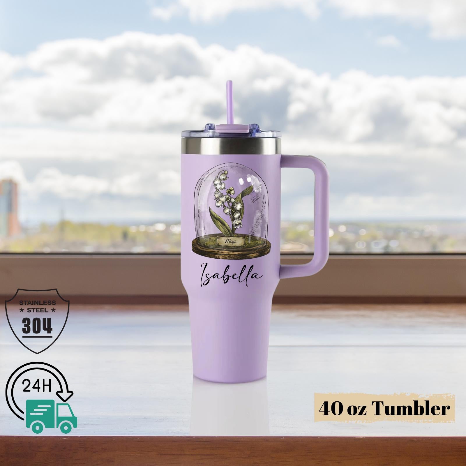 Personalized Birth Flowers Tumbler With Name, Retro Birth Flowers Tumbler, Stainless Steel 40oz Tumblers, Custom Vintage Tumler with Name