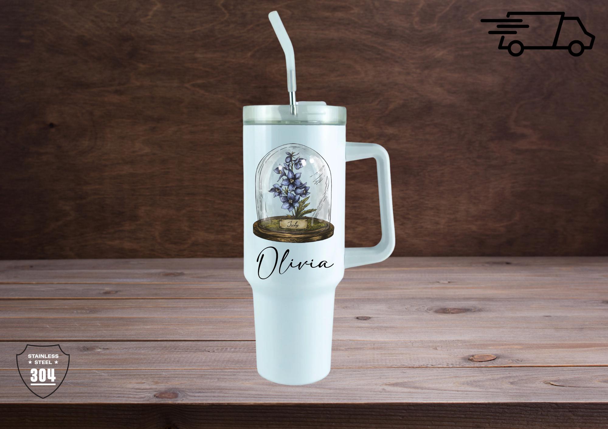 Personalized Birth Flowers Tumbler With Name, Retro Birth Flowers Tumbler, Stainless Steel 40oz Tumblers, Custom Vintage Tumler with Name