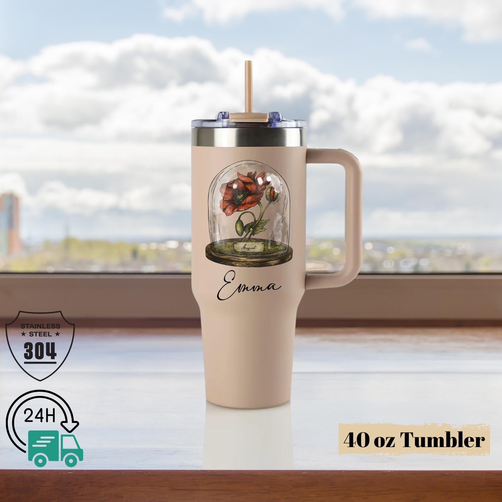 Personalized Birth Flowers Tumbler With Name, Retro Birth Flowers Tumbler, Stainless Steel 40oz Tumblers, Custom Vintage Tumler with Name