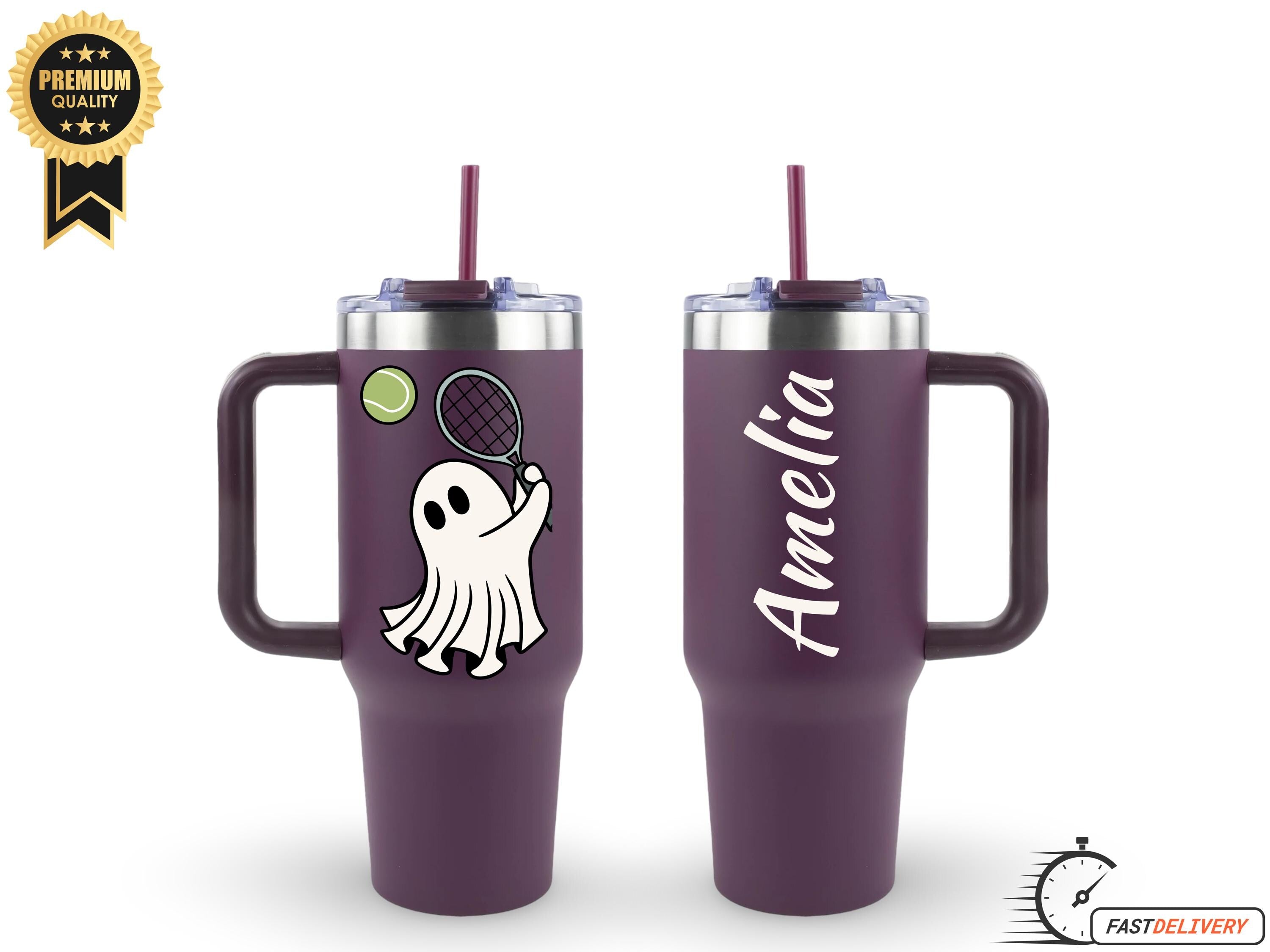 Personalized Halloween Ghost Tumbler with Name, Sportive Ghost Travel Cup, Custom 40oz Cup with Name, Spooky Season Iced Coffee Tumbler