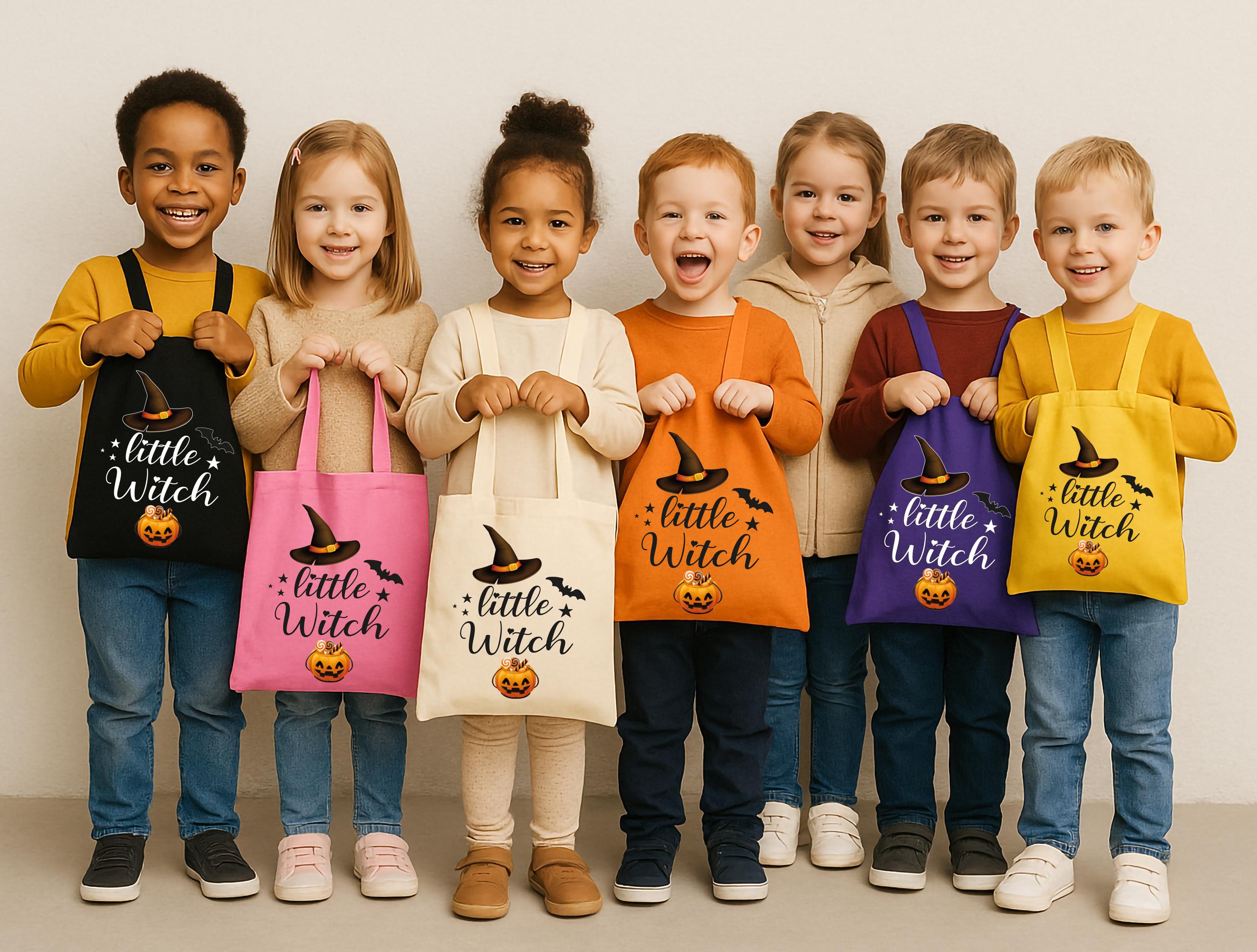 Halloween Little Witch Tote Bag, Little Witches Tote Bag, Trick or Treat Bag, Witchy Canvas Tote, Cute Halloween Bag, Candy Bag for Kids