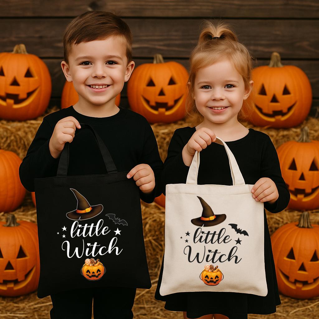 Halloween Little Witch Tote Bag, Little Witches Tote Bag, Trick or Treat Bag, Witchy Canvas Tote, Cute Halloween Bag, Candy Bag for Kids