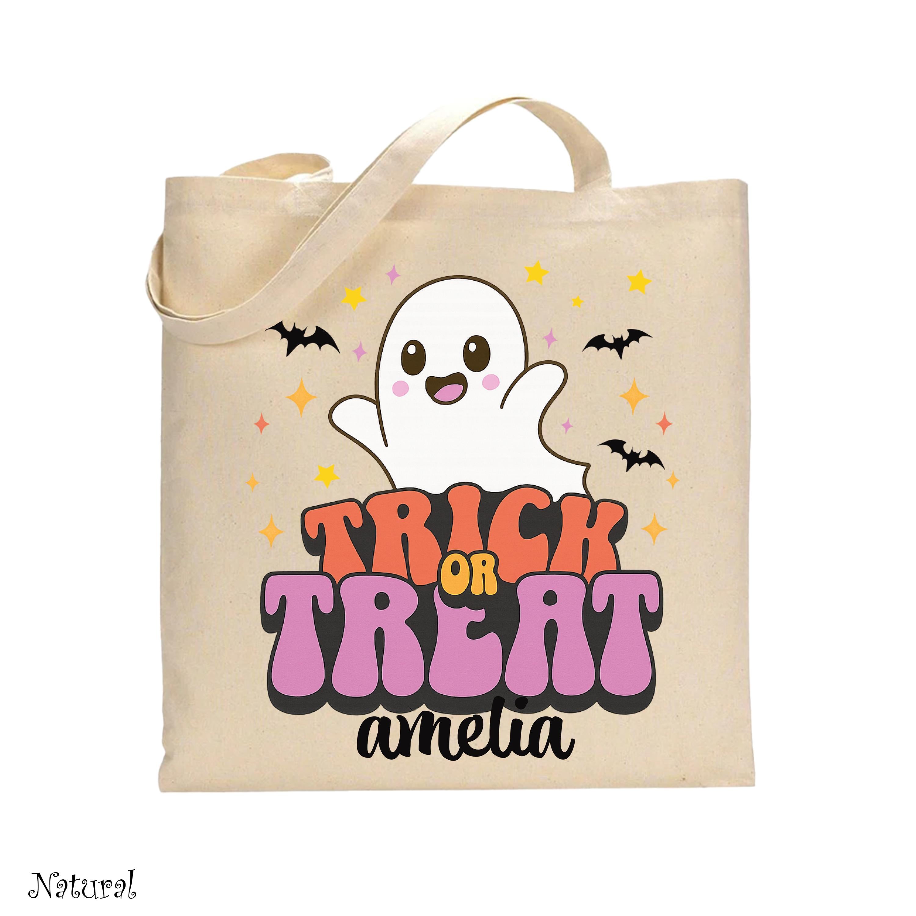 Personalized Halloween Tote Bag,Kids Halloween Basket, Custom Kids Halloween Tote Bag, Trick or Treat Bags, Cute Ghost Halloween Candy Bag