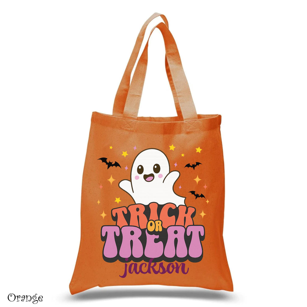 Personalized Halloween Tote Bag,Kids Halloween Basket, Custom Kids Halloween Tote Bag, Trick or Treat Bags, Cute Ghost Halloween Candy Bag