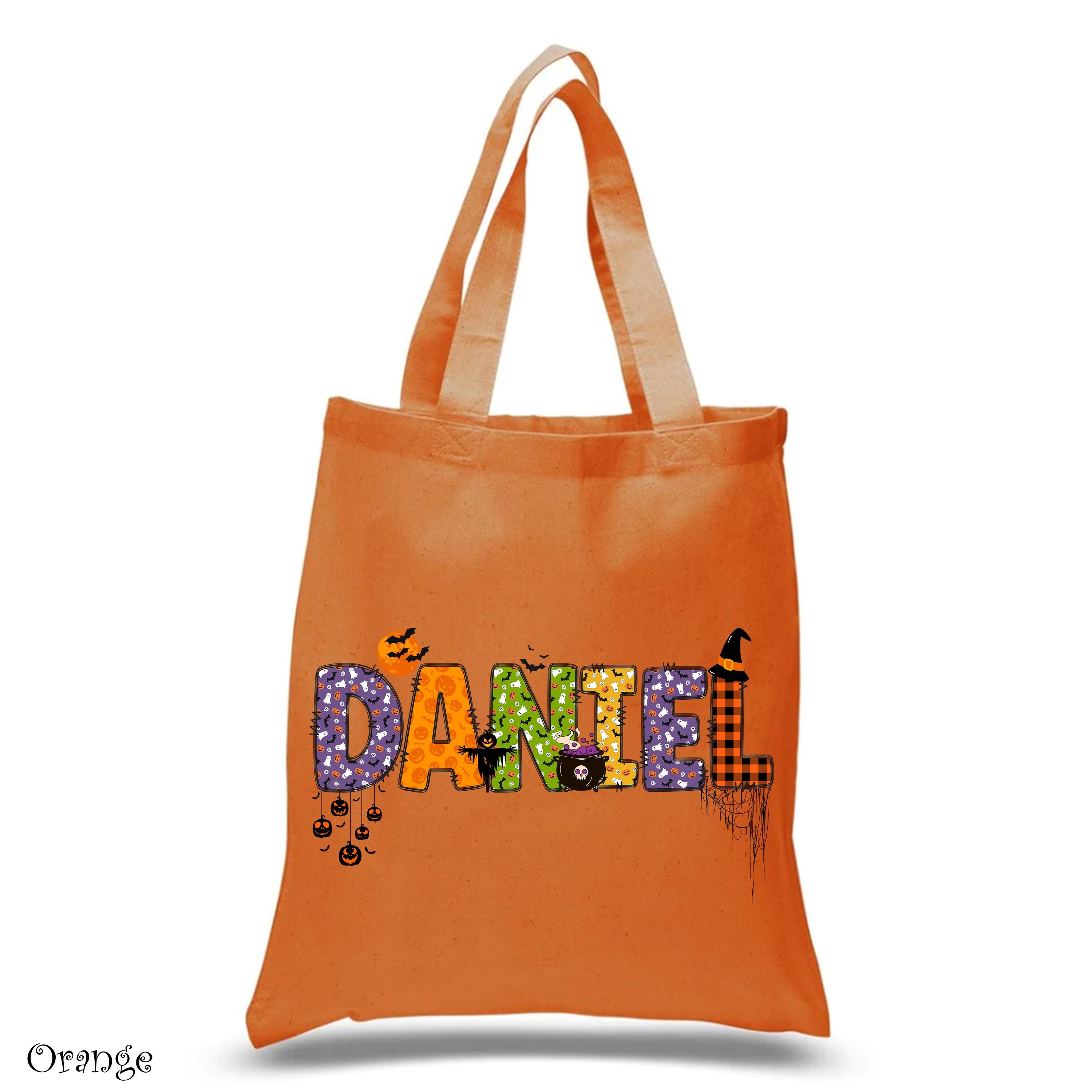 Custom Name Halloween Tote Bag, Trick Or Treat Tote Bag,Customized Pumpkin Witch ScarecrowTote Bag, Spooky Custom Shopping Cotton Tote Bag