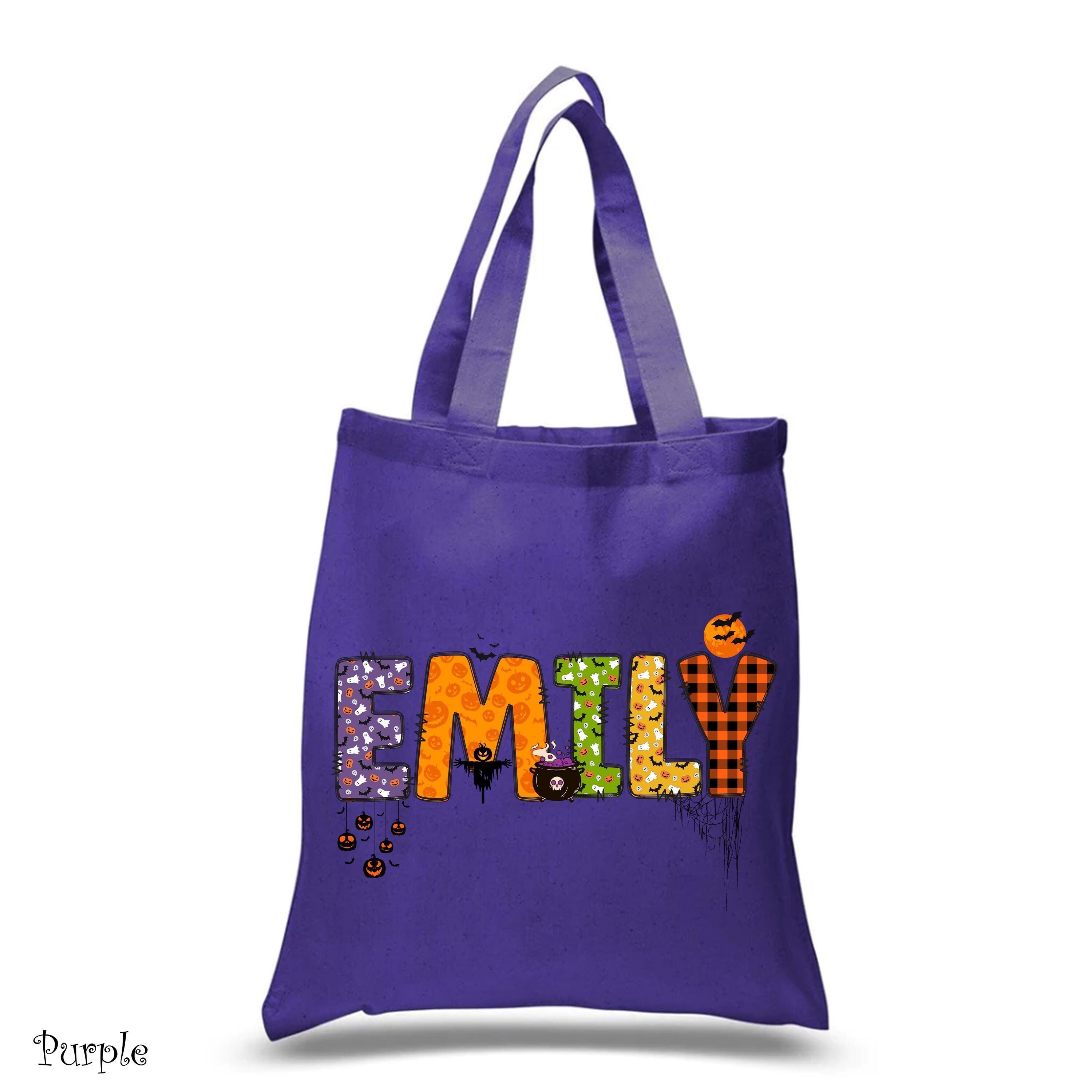 Custom Name Halloween Tote Bag, Trick Or Treat Tote Bag,Customized Pumpkin Witch ScarecrowTote Bag, Spooky Custom Shopping Cotton Tote Bag