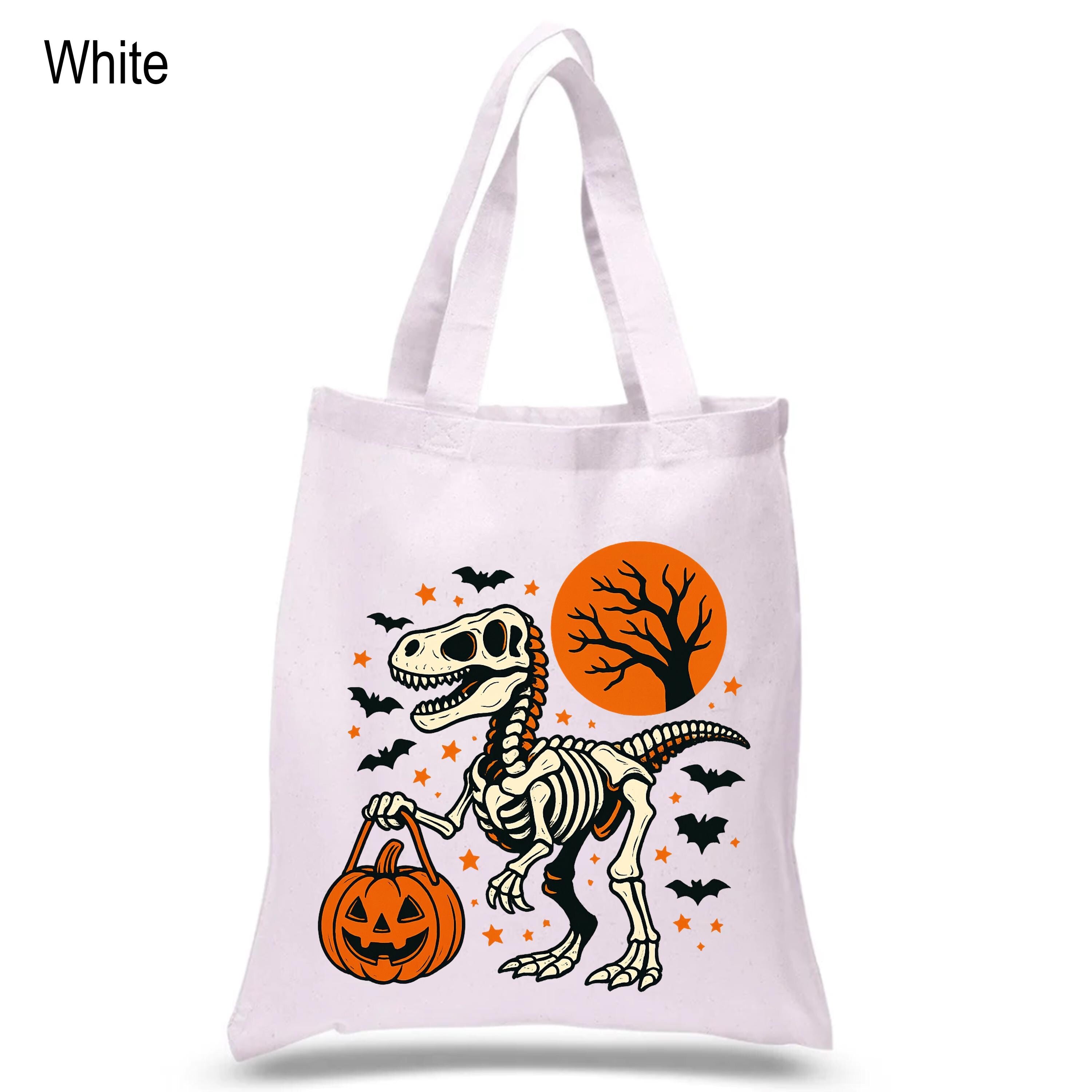 Funny Halloween Dinosaur Trick or Treat Bag, Cute Spooky T-Rex Trick or Treat Handbag, Halloween Bag for Kids, Dino Tote, Tote for Kids