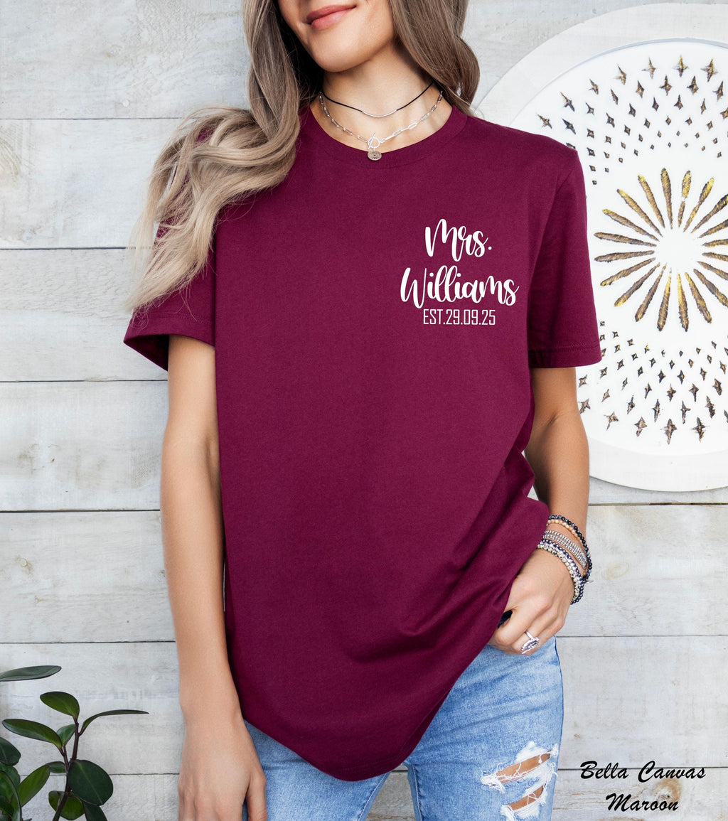 Personalized Mrs Shirt, Mrs Last Name Shirt,Just Married Shirt, Matching Couple Shirt, Future Mrs Tee,Bride Personalized Shirt,Wifey Shirt