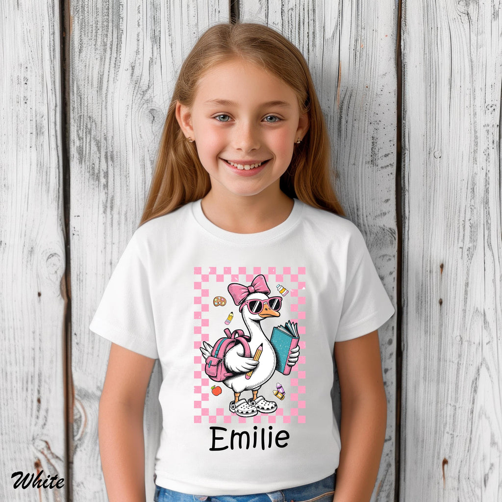 Custom Back to School Goose T-Shirt, Cute Classroom Shirt, First Day of School Shirt, Gift for Kids Tee, Custom Name Kids Teacher Gift Tee