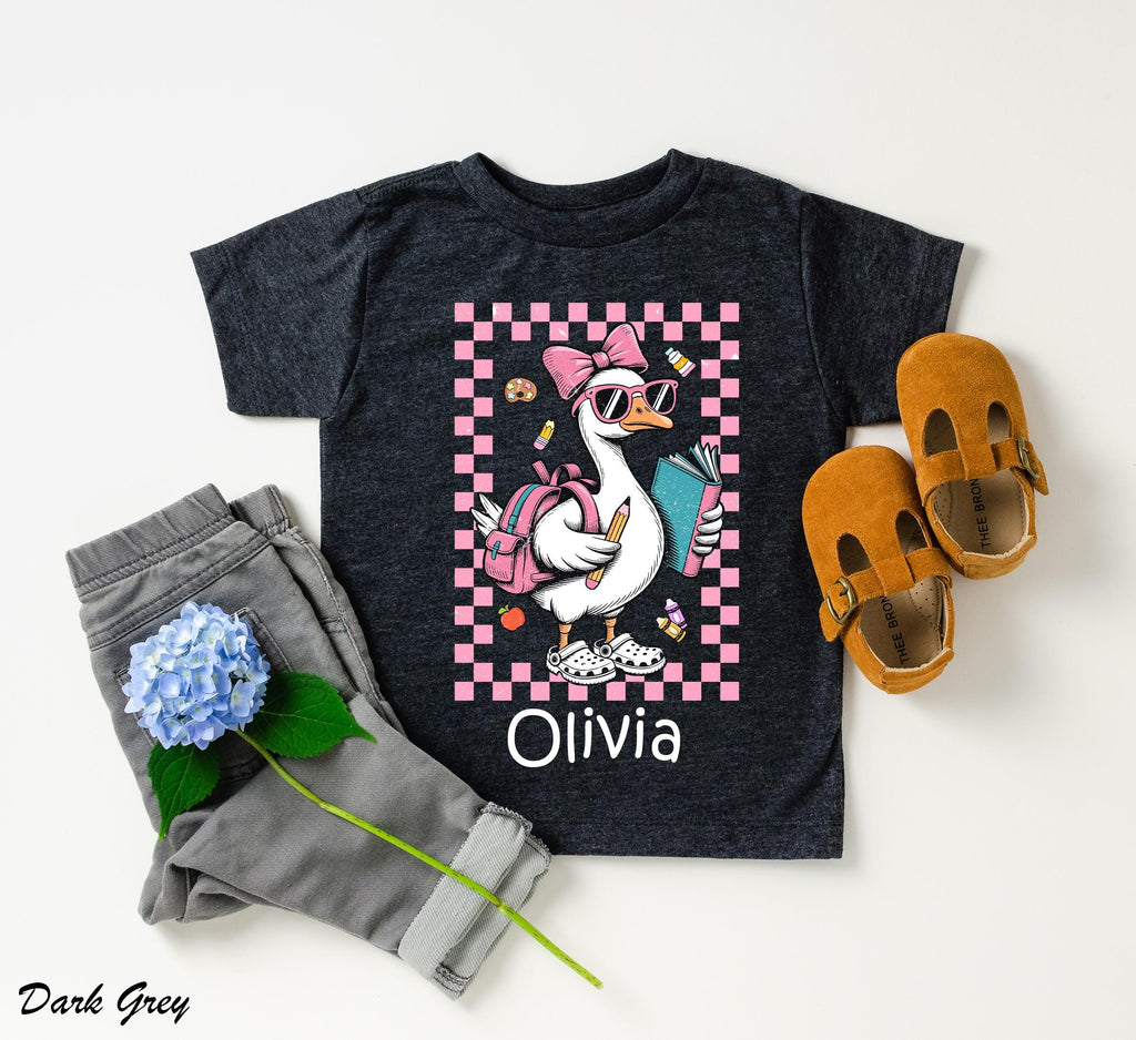 Custom Back to School Goose T-Shirt, Cute Classroom Shirt, First Day of School Shirt, Gift for Kids Tee, Custom Name Kids Teacher Gift Tee