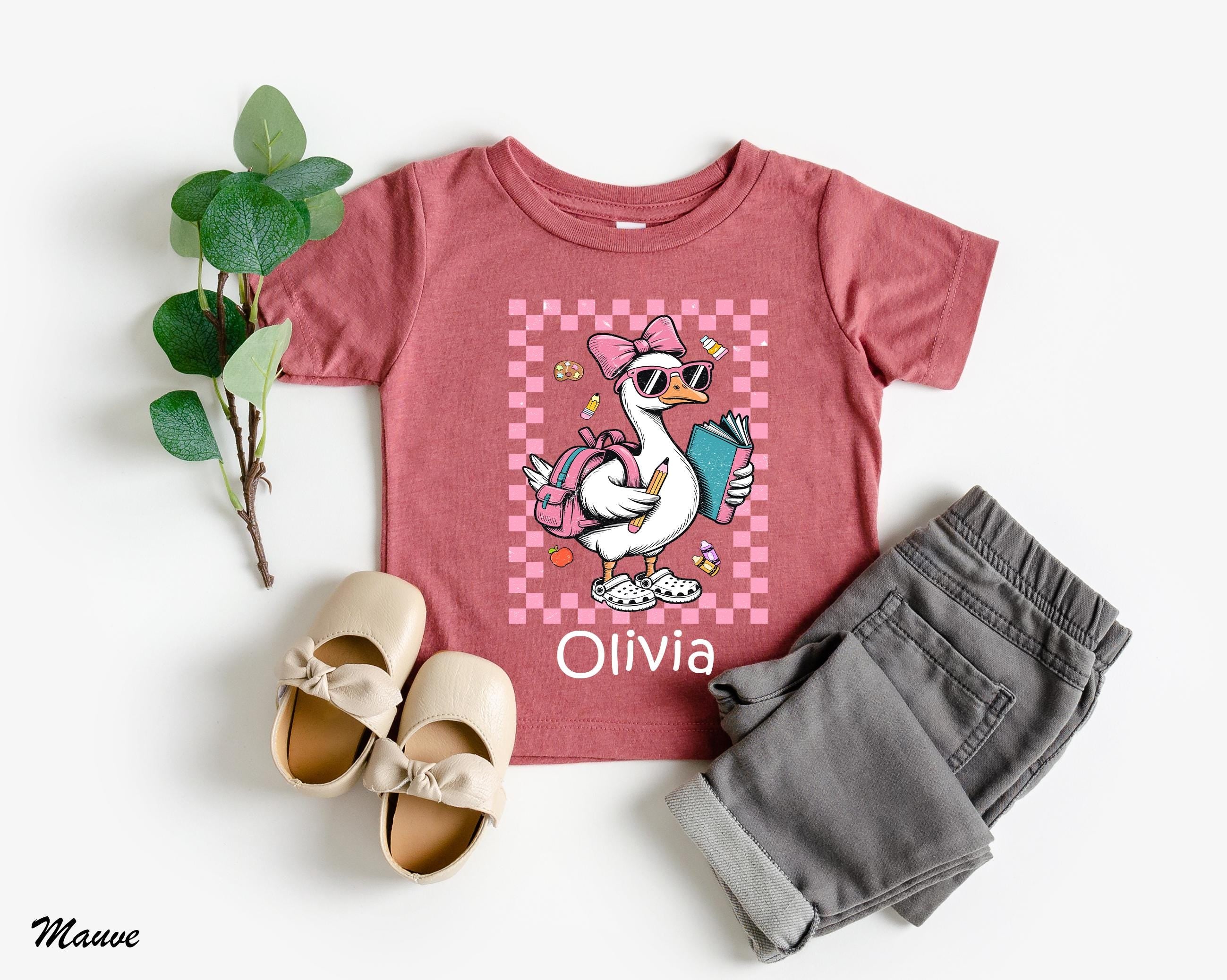 Custom Back to School Goose T-Shirt, Cute Classroom Shirt, First Day of School Shirt, Gift for Kids Tee, Custom Name Kids Teacher Gift Tee