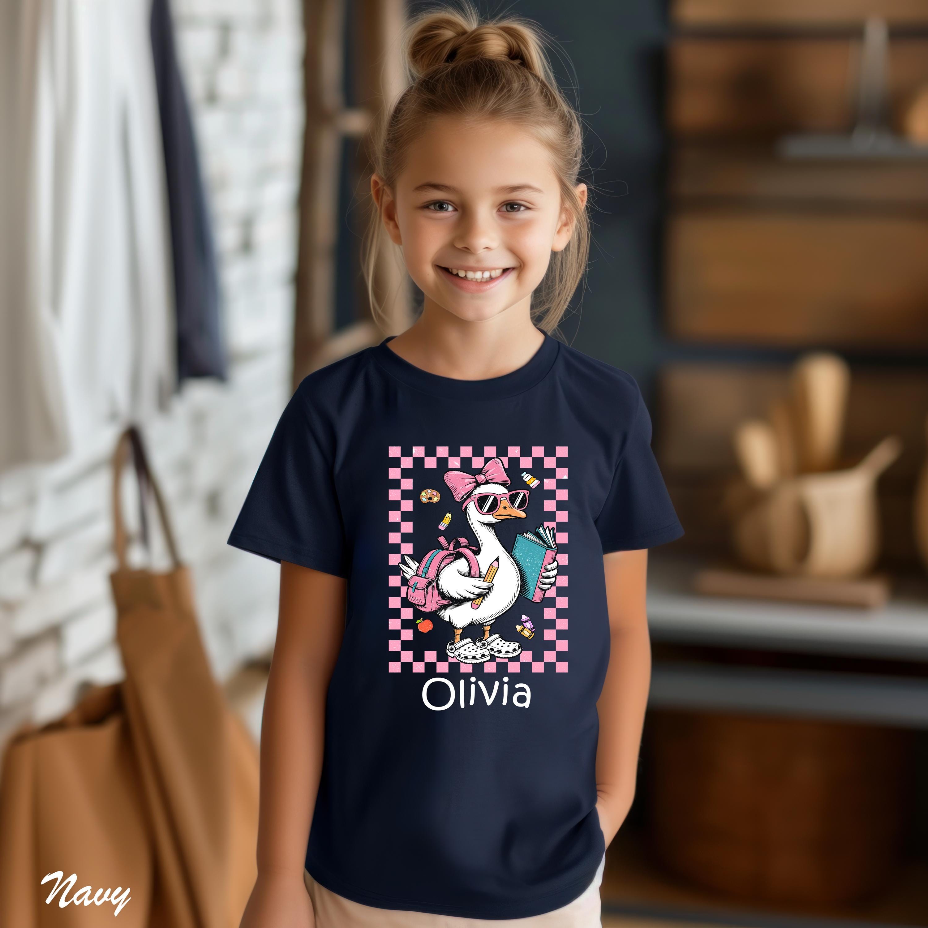 Custom Back to School Goose T-Shirt, Cute Classroom Shirt, First Day of School Shirt, Gift for Kids Tee, Custom Name Kids Teacher Gift Tee