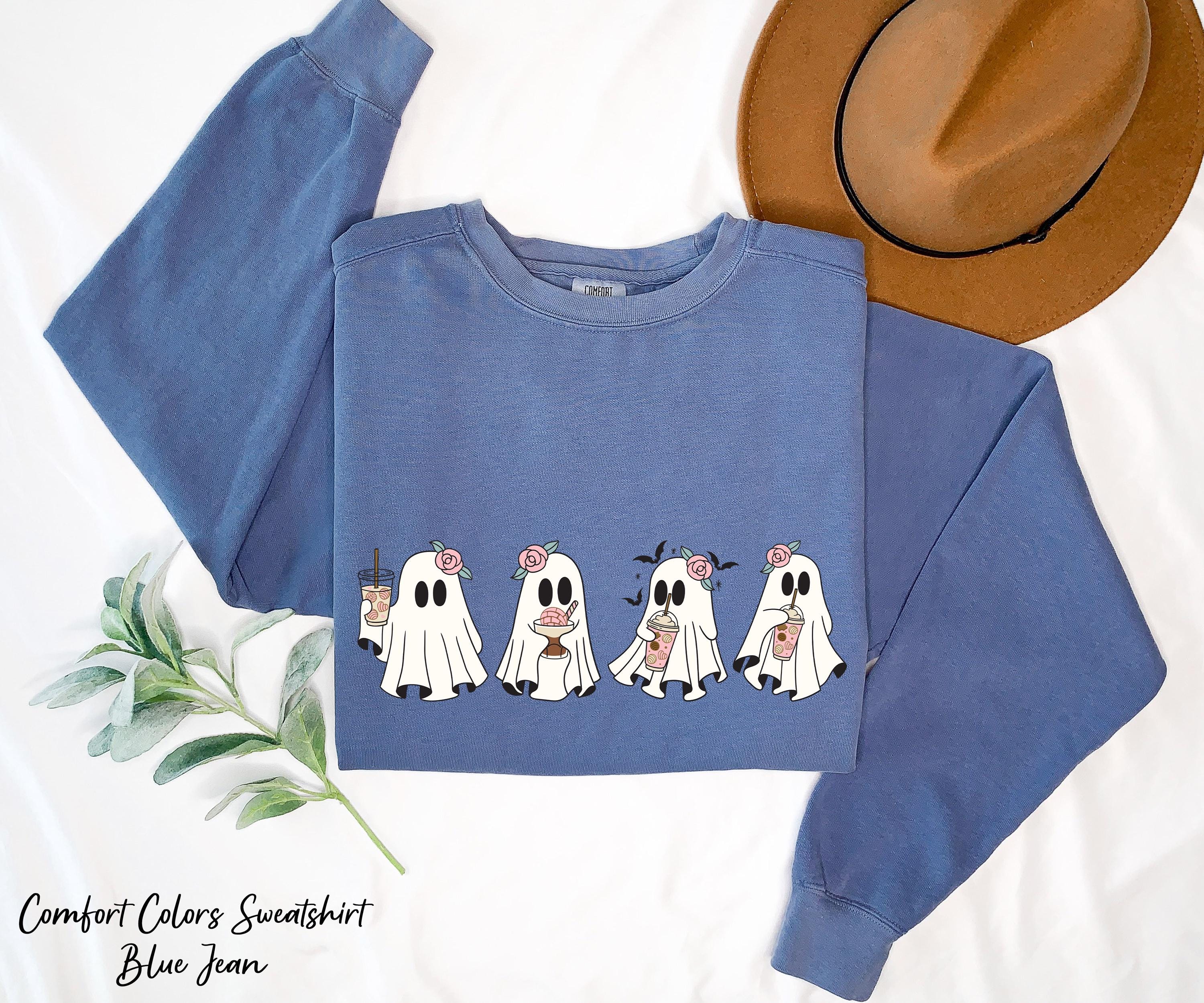 Coffee Lover Ghost Sweatshirt, Cute Spooky Coffee Tee,Spooky Fall Crewneck Sweatshirt,Little Ghost Ice Coffee Sweatshirt,Coffee Lover Gift