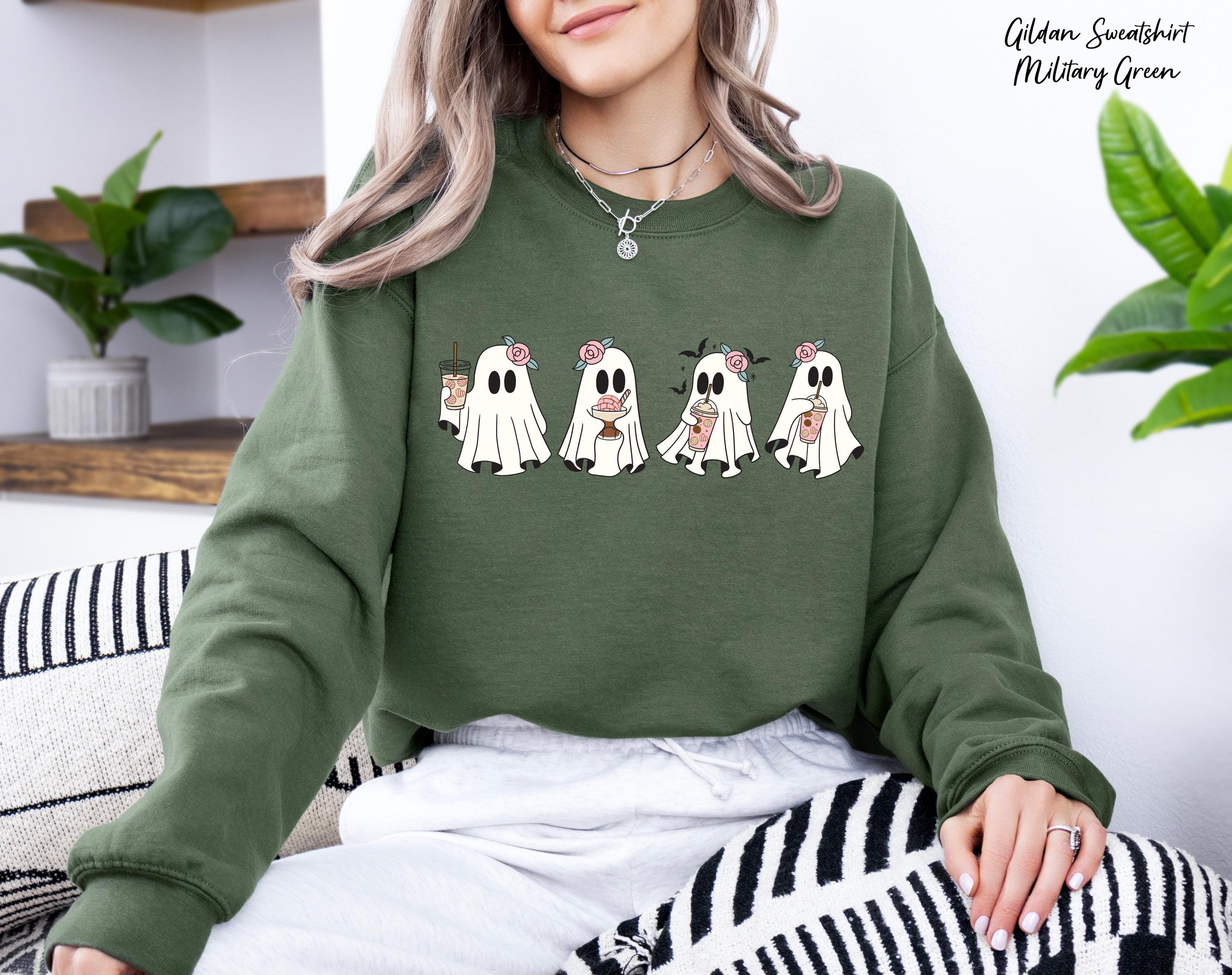 Coffee Lover Ghost Sweatshirt, Cute Spooky Coffee Tee,Spooky Fall Crewneck Sweatshirt,Little Ghost Ice Coffee Sweatshirt,Coffee Lover Gift