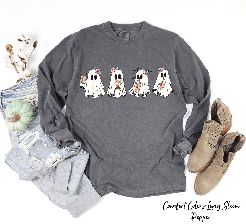 Coffee Lover Ghost Sweatshirt, Cute Spooky Coffee Tee,Spooky Fall Crewneck Sweatshirt,Little Ghost Ice Coffee Sweatshirt,Coffee Lover Gift
