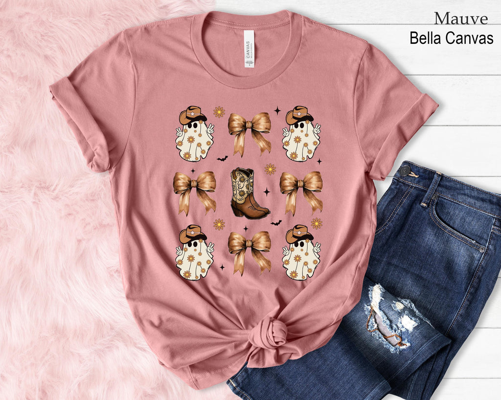 Cowboy Ghost Shirt, Western Halloween Shirt, Spooky Bow Shirt, Retro Halloween Tee, Halloween Girl Shirt, Halloween Ghost Shirt, Ghost Tee