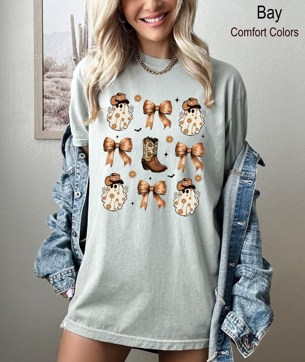 Cowboy Ghost Shirt, Western Halloween Shirt, Spooky Bow Shirt, Retro Halloween Tee, Halloween Girl Shirt, Halloween Ghost Shirt, Ghost Tee