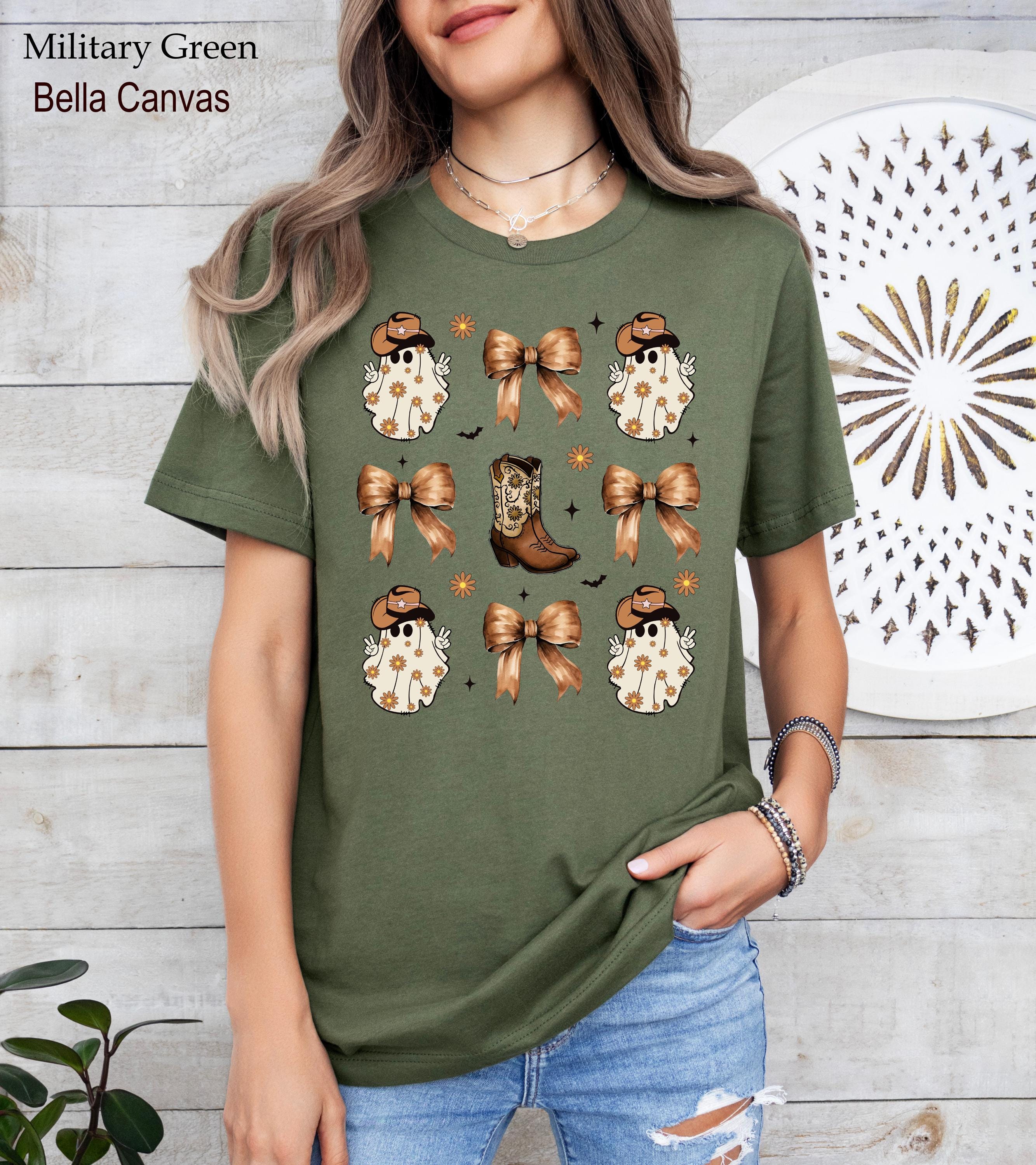 Cowboy Ghost Shirt, Western Halloween Shirt, Spooky Bow Shirt, Retro Halloween Tee, Halloween Girl Shirt, Halloween Ghost Shirt, Ghost Tee