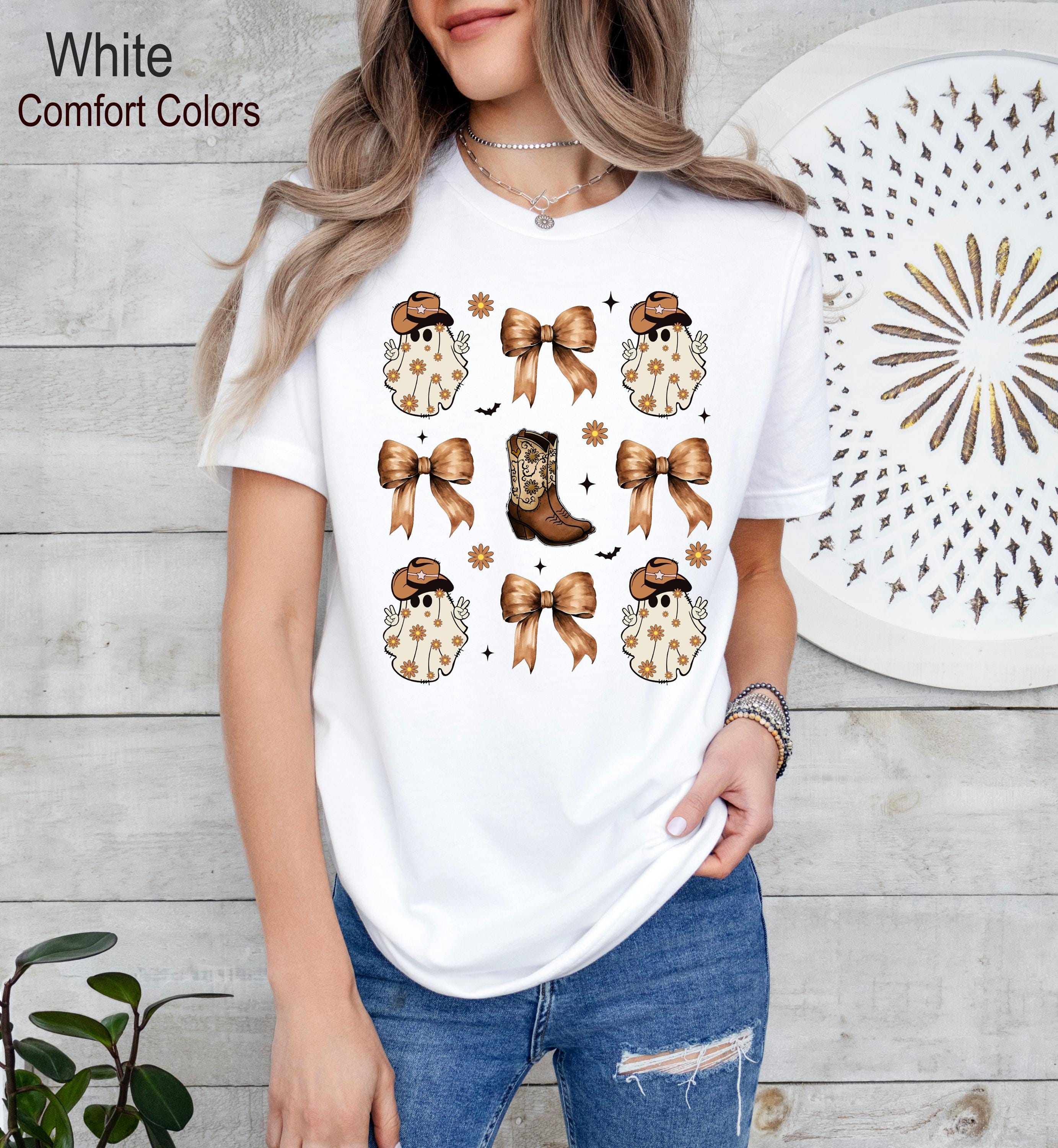 Cowboy Ghost Shirt, Western Halloween Shirt, Spooky Bow Shirt, Retro Halloween Tee, Halloween Girl Shirt, Halloween Ghost Shirt, Ghost Tee