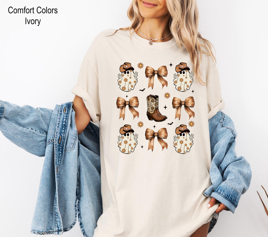 Cowboy Ghost Shirt, Western Halloween Shirt, Spooky Bow Shirt, Retro Halloween Tee, Halloween Girl Shirt, Halloween Ghost Shirt, Ghost Tee