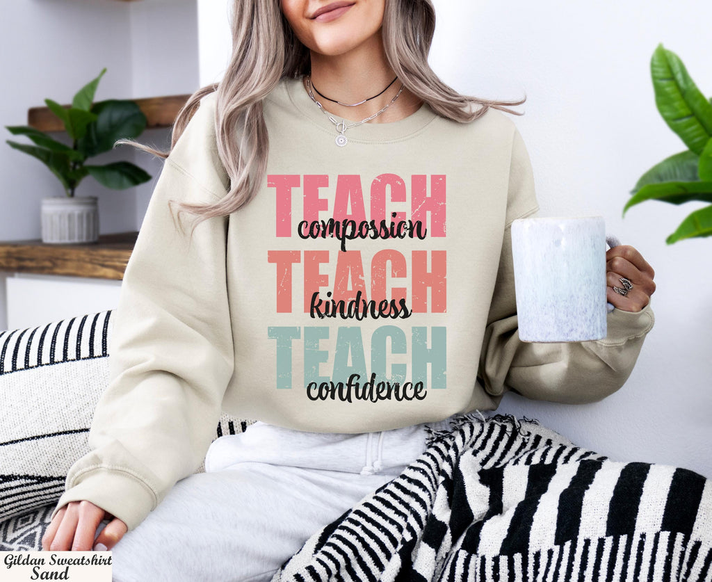 Compassion Kindness Confidence Teacher Long Sleeve Shirt, Cute Teach Sweatshirt, Teacher Appreciation Gifts, Group Teacher Gift Sweatshirt