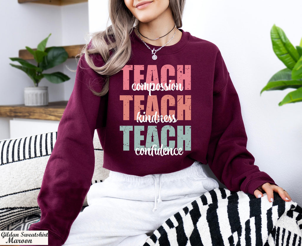Compassion Kindness Confidence Teacher Long Sleeve Shirt, Cute Teach Sweatshirt, Teacher Appreciation Gifts, Group Teacher Gift Sweatshirt