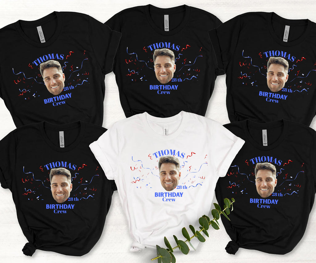 Custom Birthday Photo Name Shirt, Personalized Photo Birthday Party Tee, Funny Personalized Celebration Tee, Name Birthday Group T-Shirt