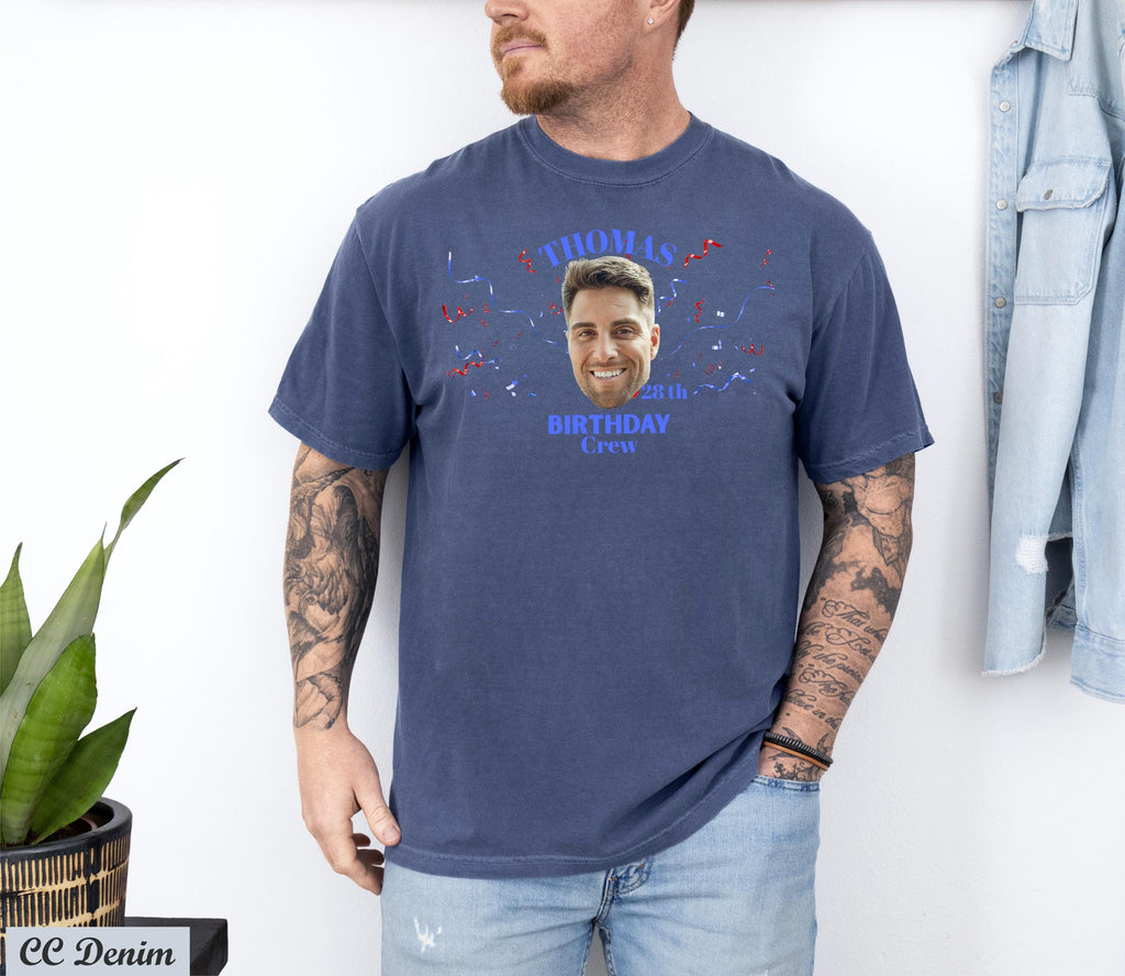 Custom Birthday Photo Name Shirt, Personalized Photo Birthday Party Tee, Funny Personalized Celebration Tee, Name Birthday Group T-Shirt