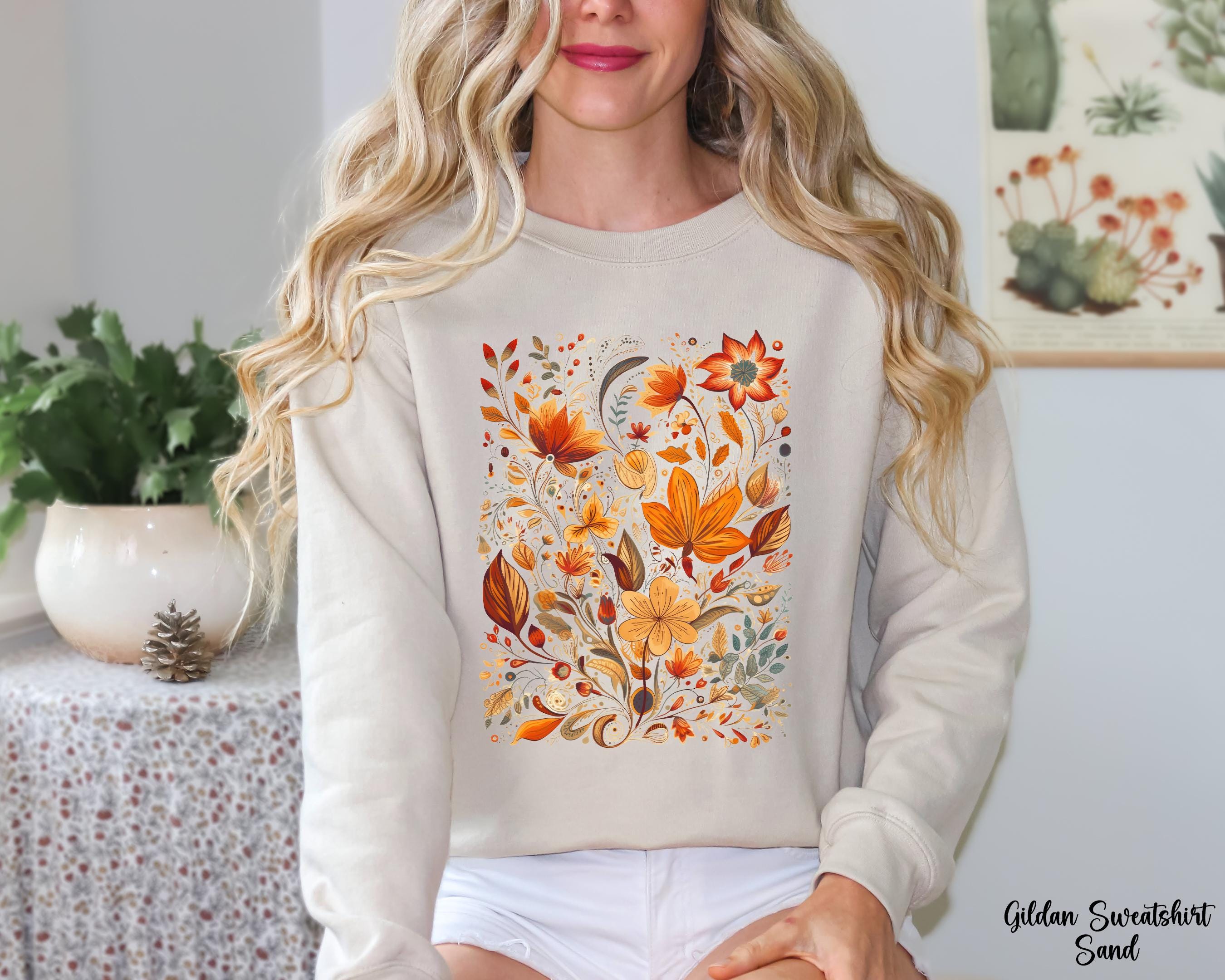 Vintage Pressed Flowers Sweatshirt, Cottagecore, Autumn Floral Sweater, Aesthetic Fall Graphic Tee, Nature Flower Lover, Thanksgiving Shirt