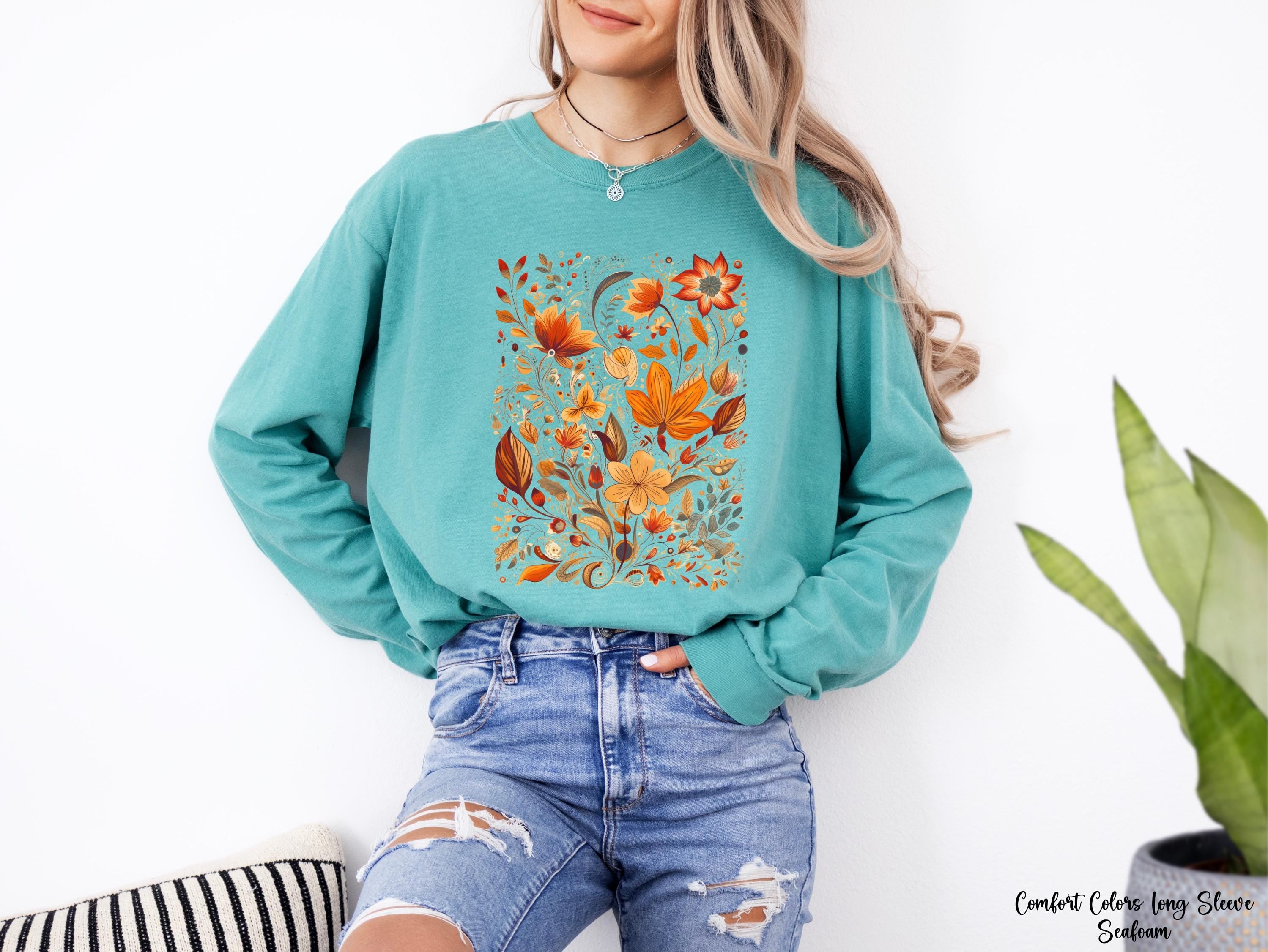 Vintage Pressed Flowers Sweatshirt, Cottagecore, Autumn Floral Sweater, Aesthetic Fall Graphic Tee, Nature Flower Lover, Thanksgiving Shirt