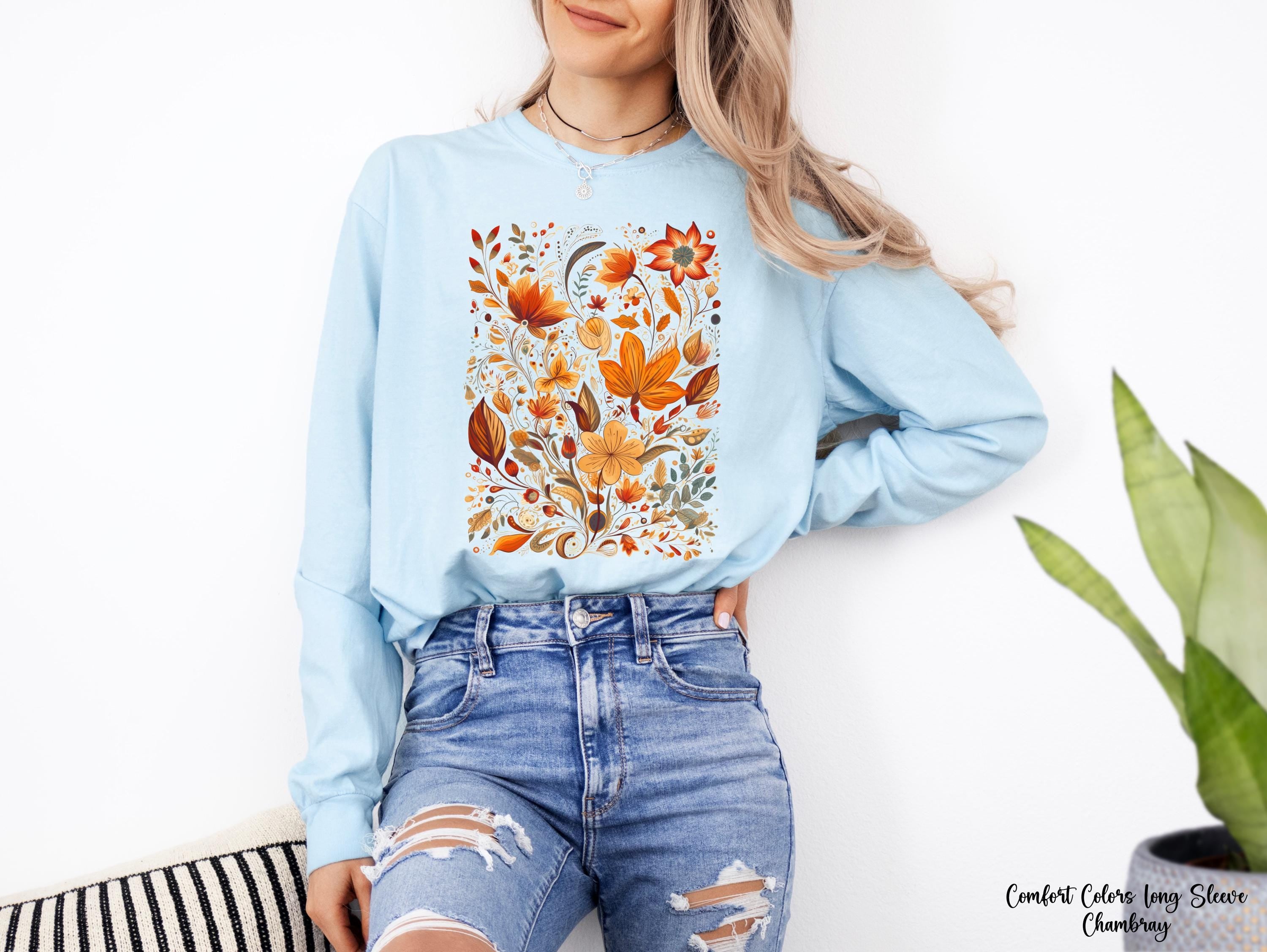 Vintage Pressed Flowers Sweatshirt, Cottagecore, Autumn Floral Sweater, Aesthetic Fall Graphic Tee, Nature Flower Lover, Thanksgiving Shirt