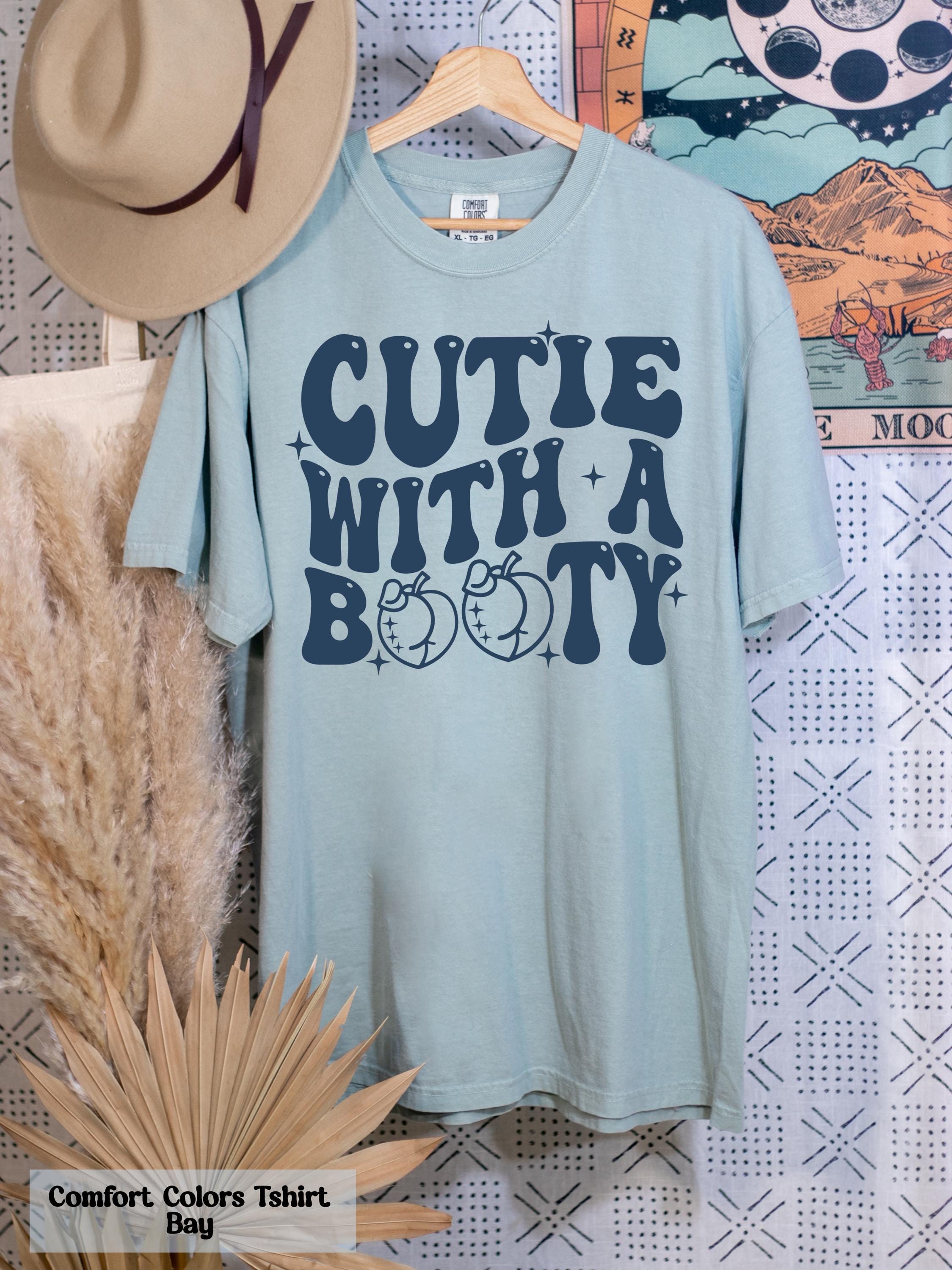 Comfort Colors Cutie With A Booty Shirt, Adult Humor Shirt, Retro Wavy Trendy T Shirt, Gym Lover Shirt, Funny Workout Shirt, Booty Shirt