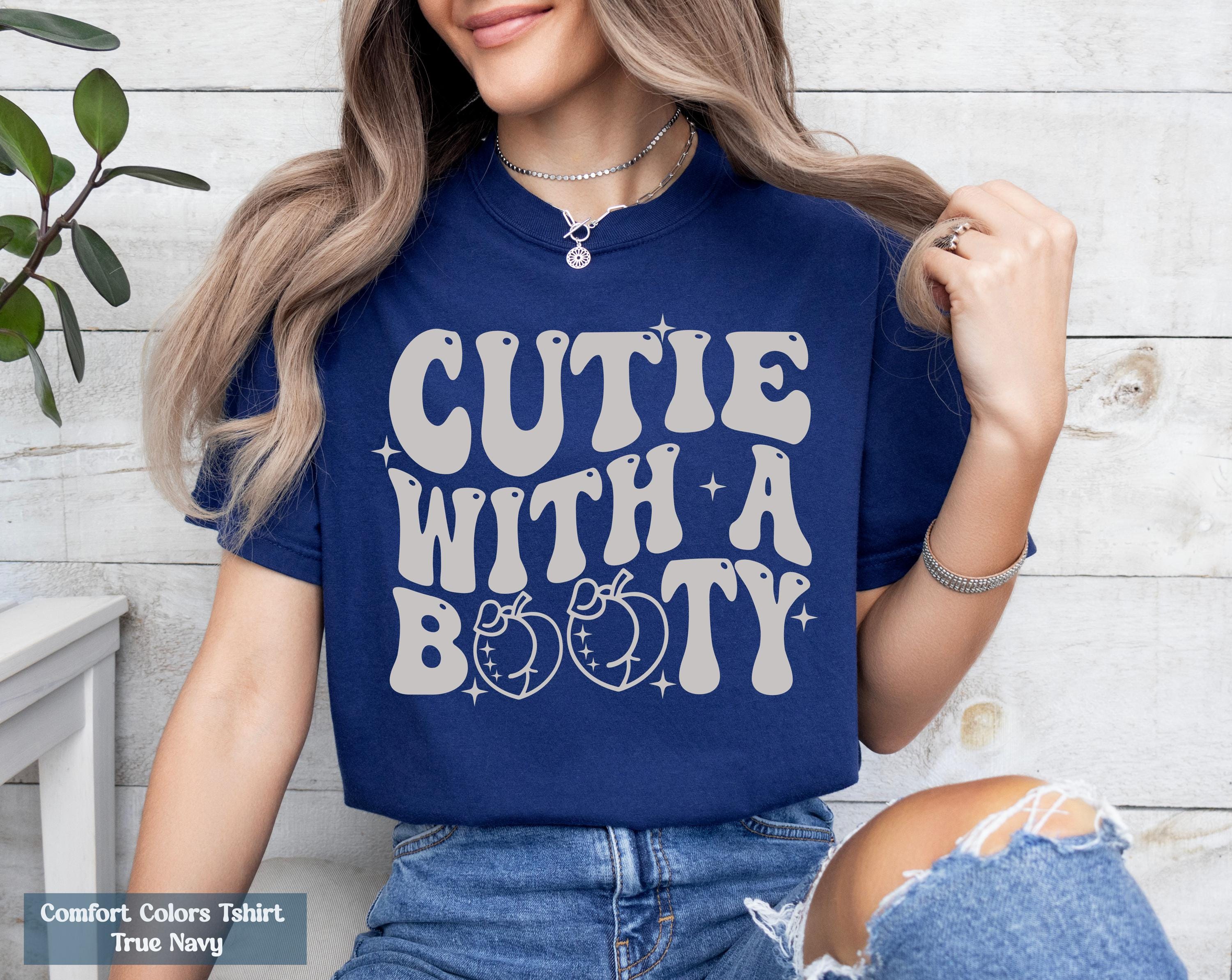 Comfort Colors Cutie With A Booty Shirt, Adult Humor Shirt, Retro Wavy Trendy T Shirt, Gym Lover Shirt, Funny Workout Shirt, Booty Shirt