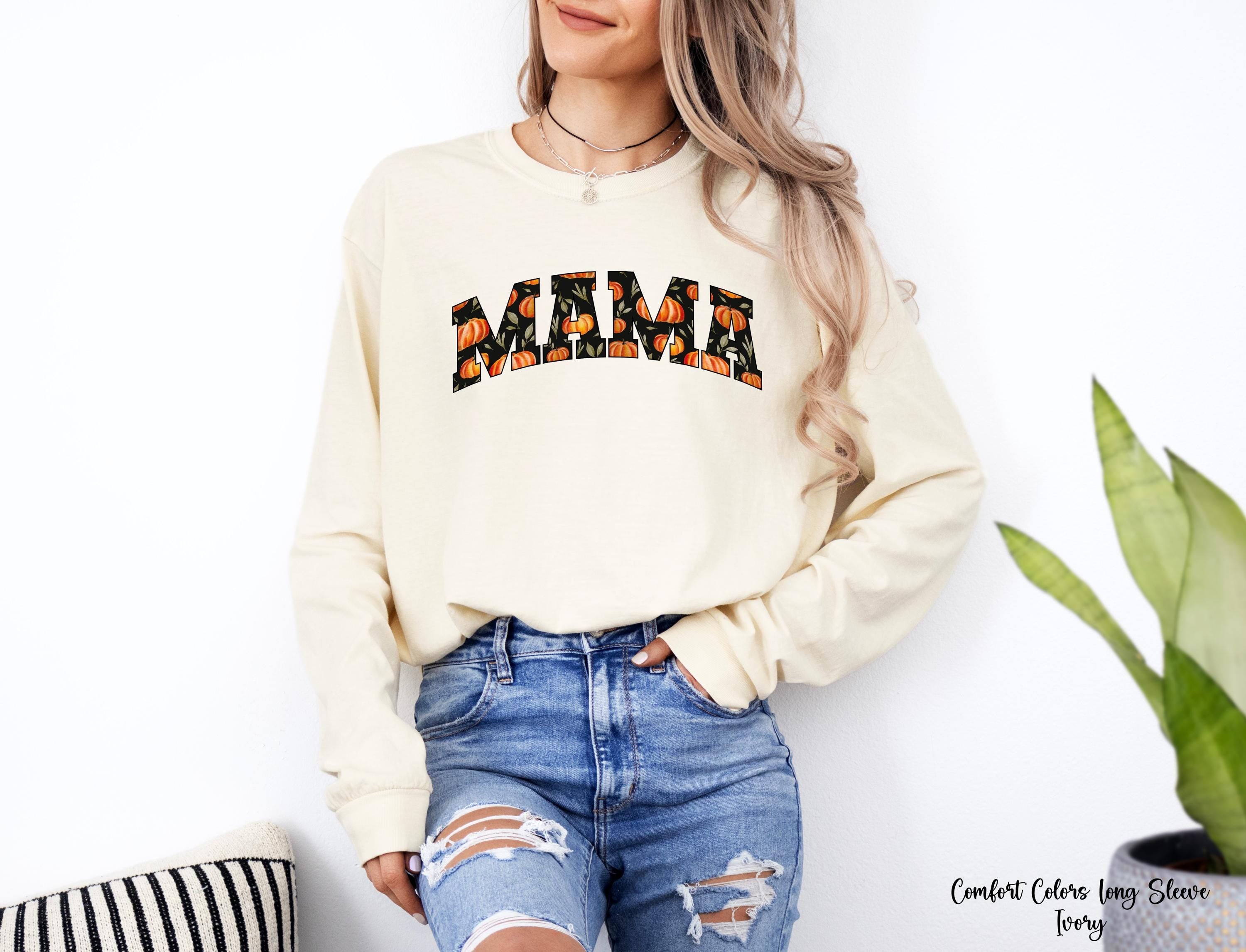 Retro Halloween Mama, Sweatshirt, Pumpkin Mama Sweatshirt, Mama Halloween Gift, Floral Pumpkin Shirt, Comfort Colors Mom Shirt, Gift For Mom