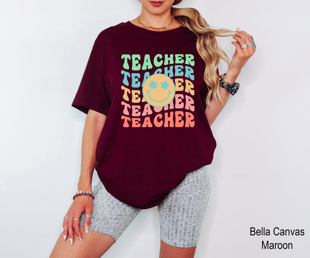 Smile Face Teacher Shirt, Teacher Life Shirt, Retro Teacher Shirt, Funny Teacher T-shirt, Back to School Shirt, Teacher Appreciation