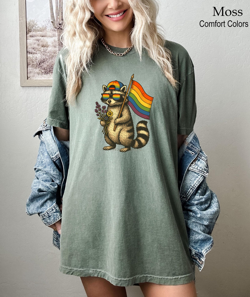 Raccoon Pride Flag Shirt, Pride Month Shirt, Raccoon Shirt, Rainbow Flag Shirt, Queer Animal Graphic Tee, LGBTQ Party Outfit, LGBTQ Shirt
