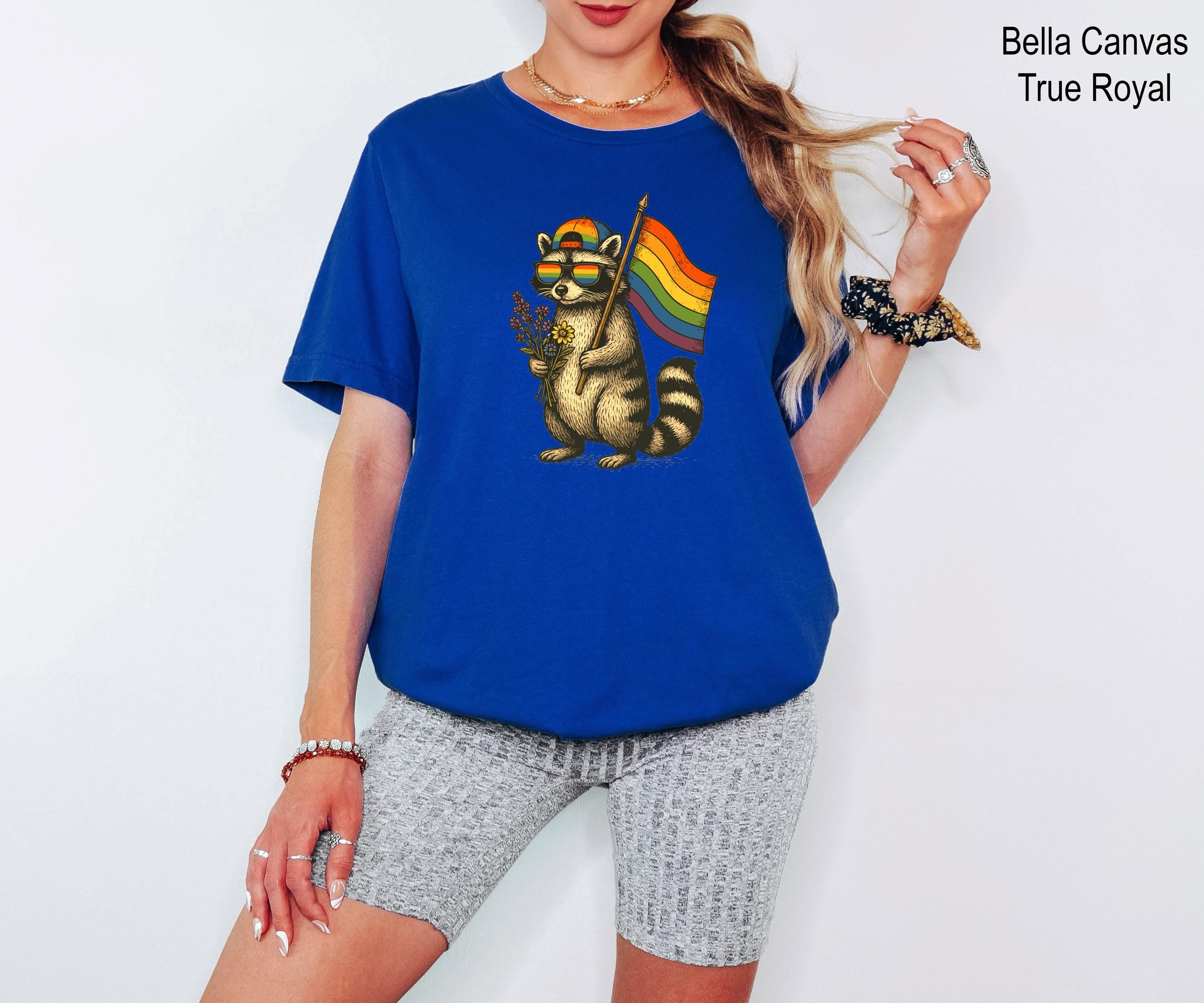 Raccoon Pride Flag Shirt, Pride Month Shirt, Raccoon Shirt, Rainbow Flag Shirt, Queer Animal Graphic Tee, LGBTQ Party Outfit, LGBTQ Shirt