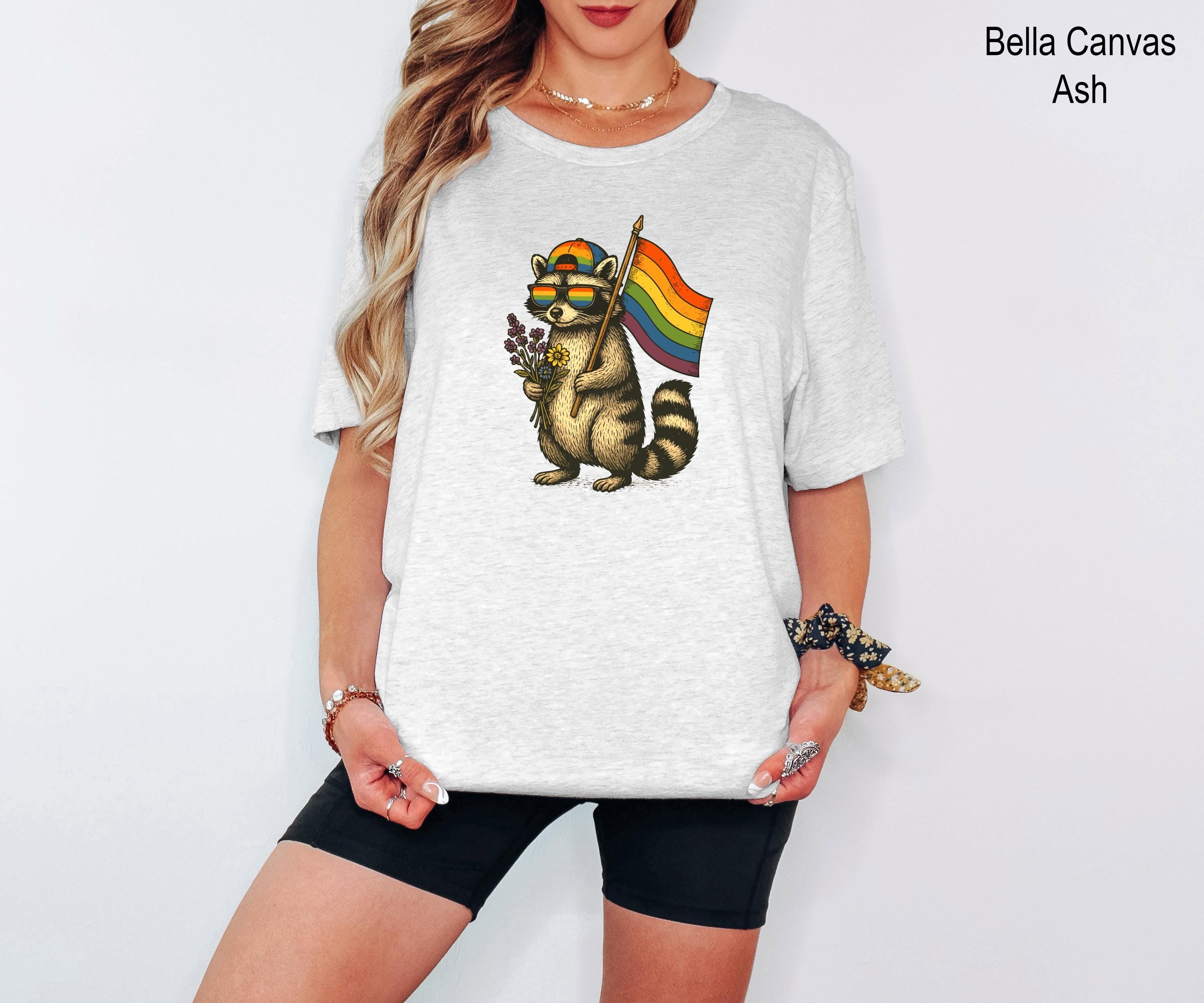 Raccoon Pride Flag Shirt, Pride Month Shirt, Raccoon Shirt, Rainbow Flag Shirt, Queer Animal Graphic Tee, LGBTQ Party Outfit, LGBTQ Shirt