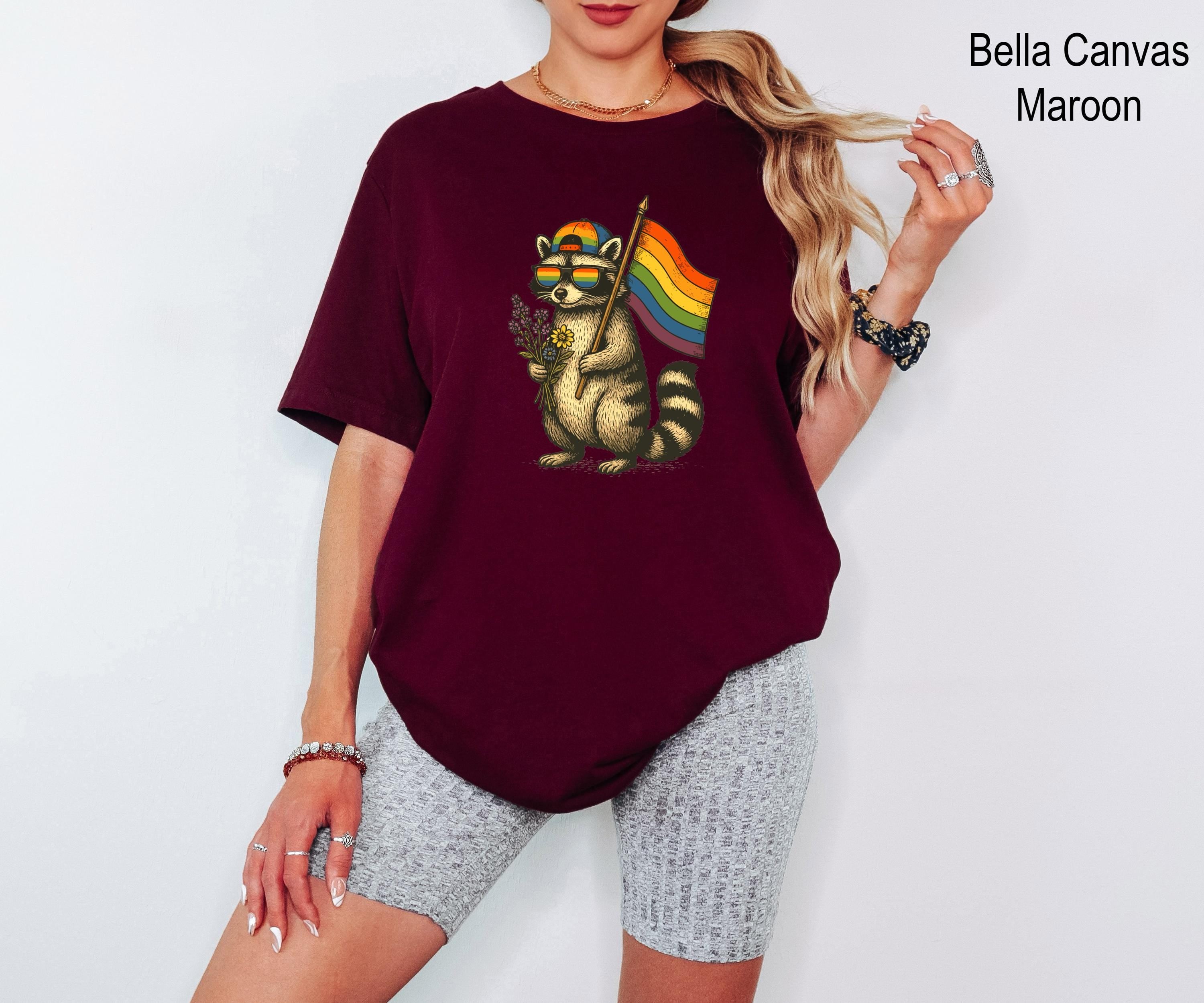 Raccoon Pride Flag Shirt, Pride Month Shirt, Raccoon Shirt, Rainbow Flag Shirt, Queer Animal Graphic Tee, LGBTQ Party Outfit, LGBTQ Shirt