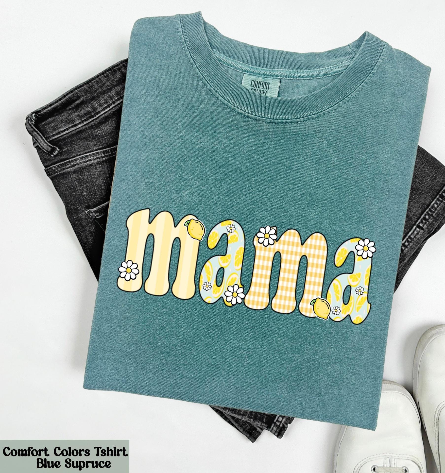 Preppy Mama Lemon T-Shirt, Cute Lemon Floral Mama Shirt, Summer Mama Shirt, Mom Summer Tee, Lemon Print Mom Shirt, Floral Mom Graphic Tee