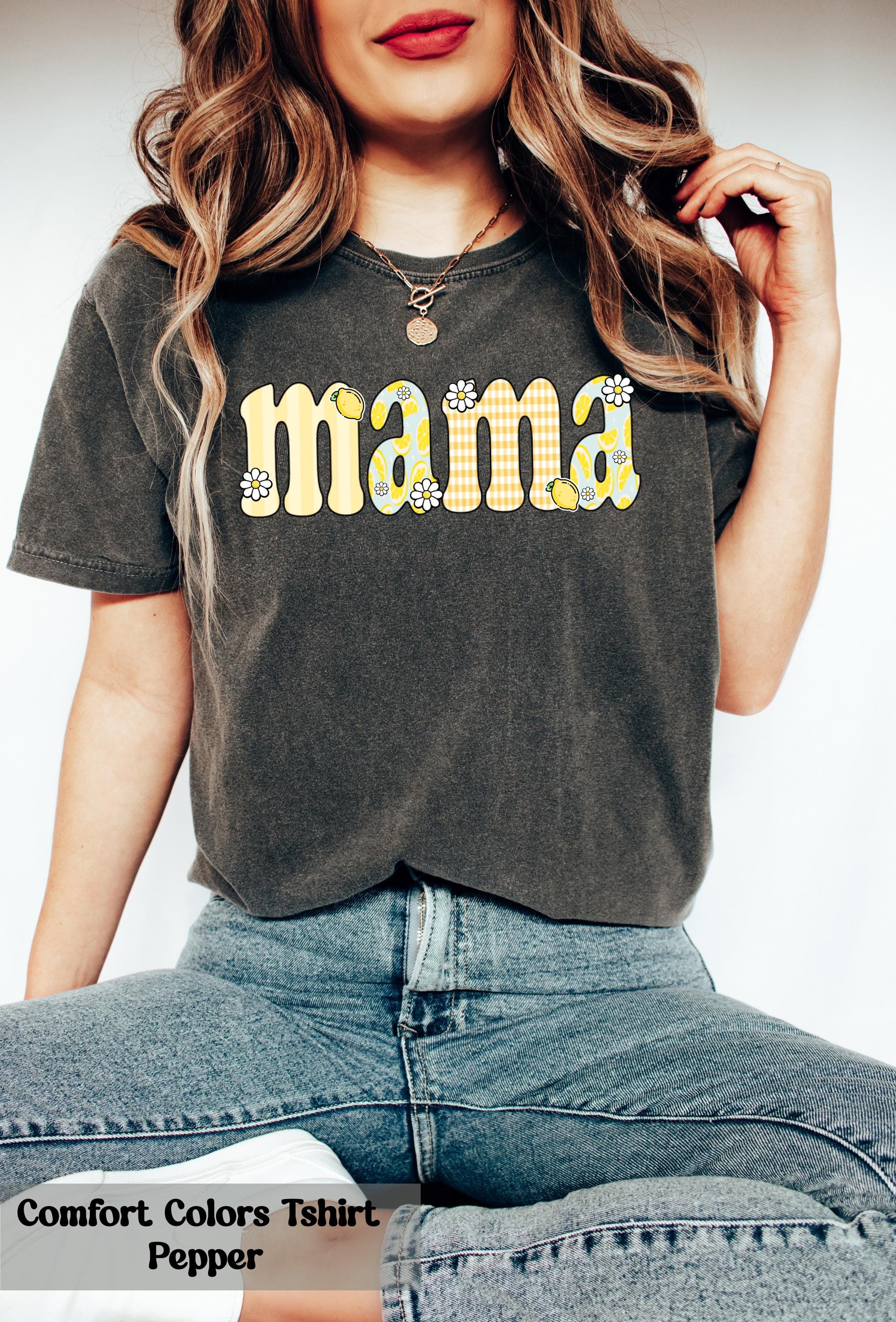 Preppy Mama Lemon T-Shirt, Cute Lemon Floral Mama Shirt, Summer Mama Shirt, Mom Summer Tee, Lemon Print Mom Shirt, Floral Mom Graphic Tee
