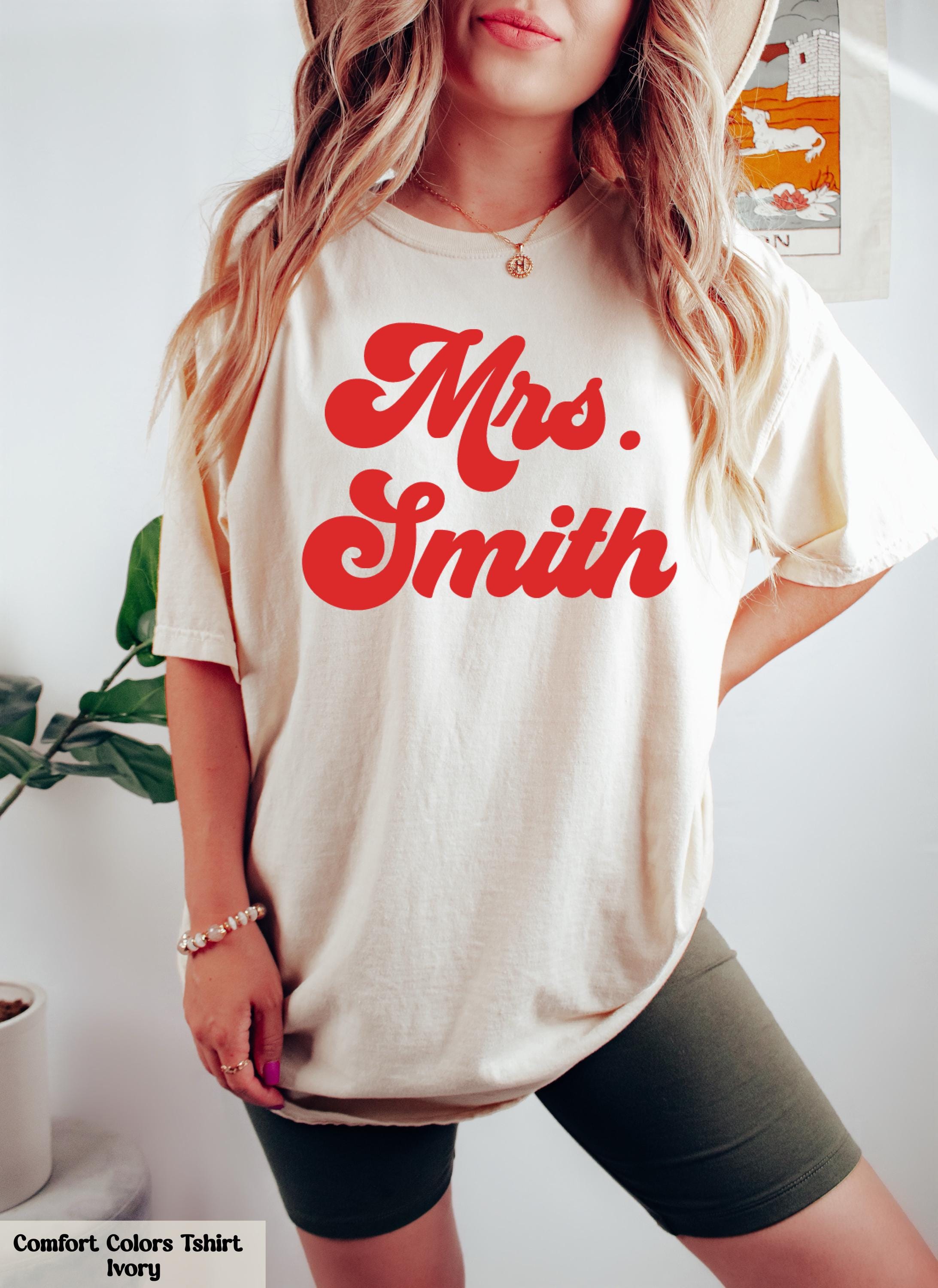Custom Mrs. Bride T- Shirt, Customized Mrs Last Name T-Shirt, Custom Name T- shirt, Groovy Bride Gift, Vintage Inspired Retro Bride Shirt