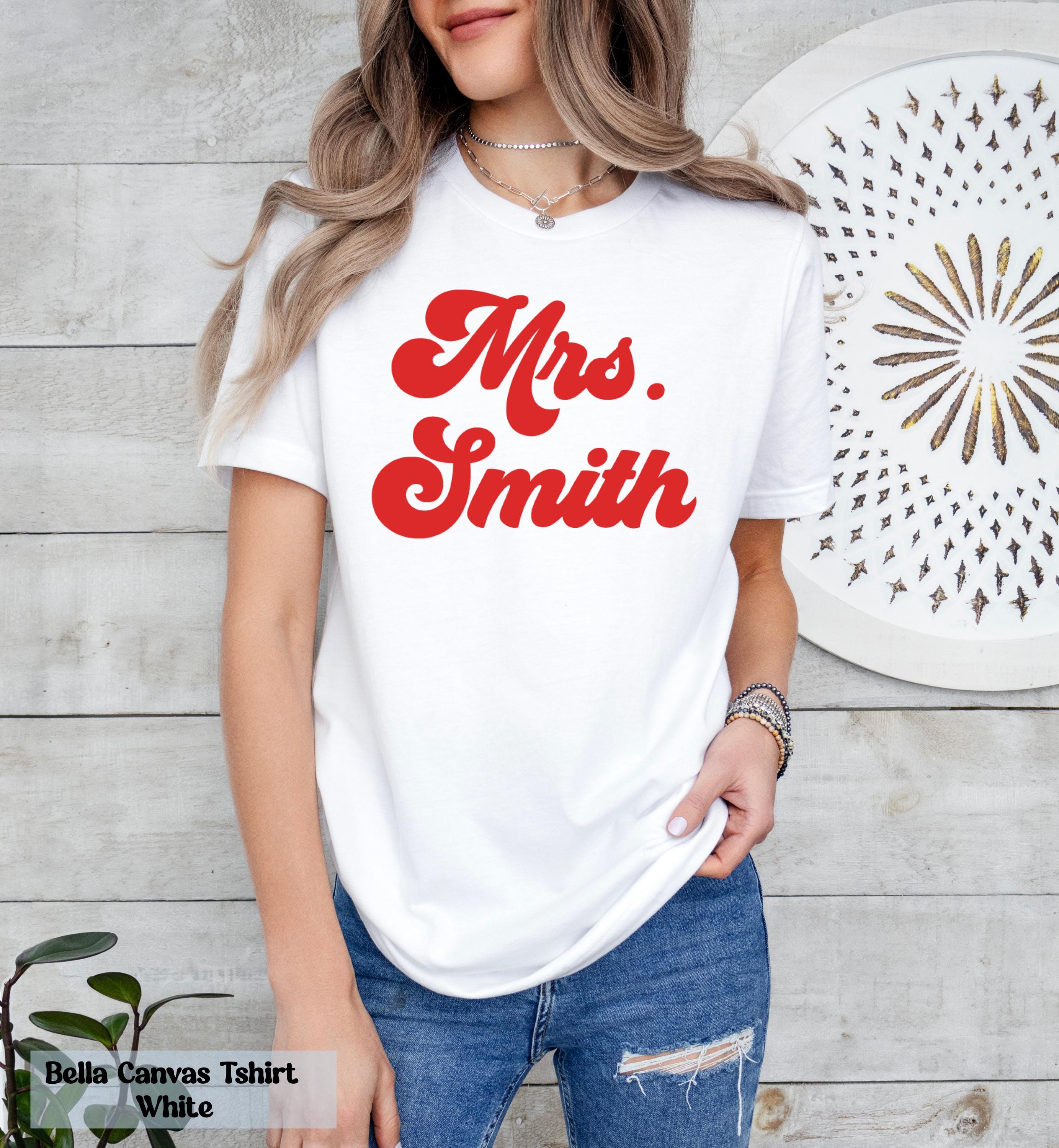 Custom Mrs. Bride T- Shirt, Customized Mrs Last Name T-Shirt, Custom Name T- shirt, Groovy Bride Gift, Vintage Inspired Retro Bride Shirt