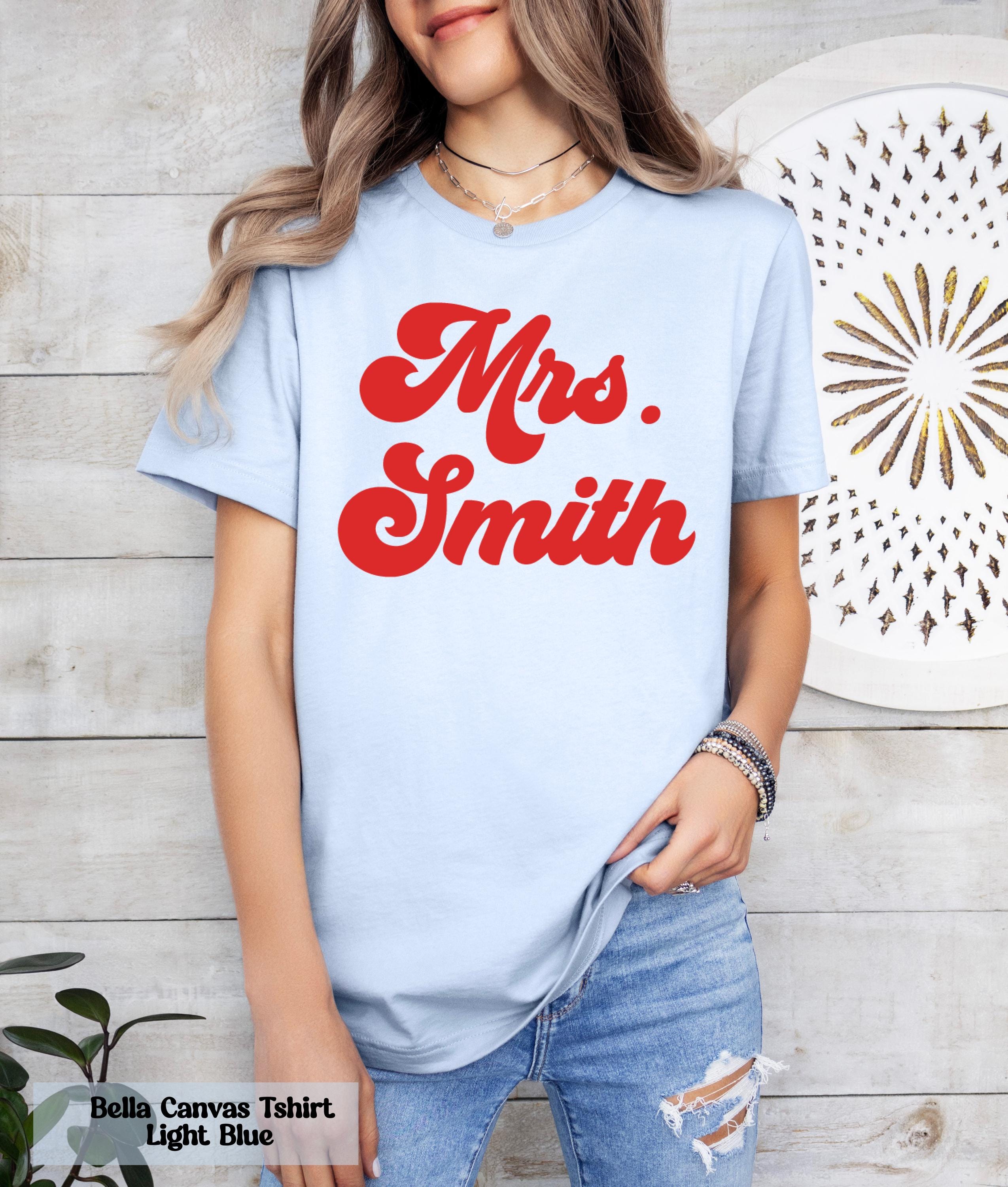 Custom Mrs. Bride T- Shirt, Customized Mrs Last Name T-Shirt, Custom Name T- shirt, Groovy Bride Gift, Vintage Inspired Retro Bride Shirt