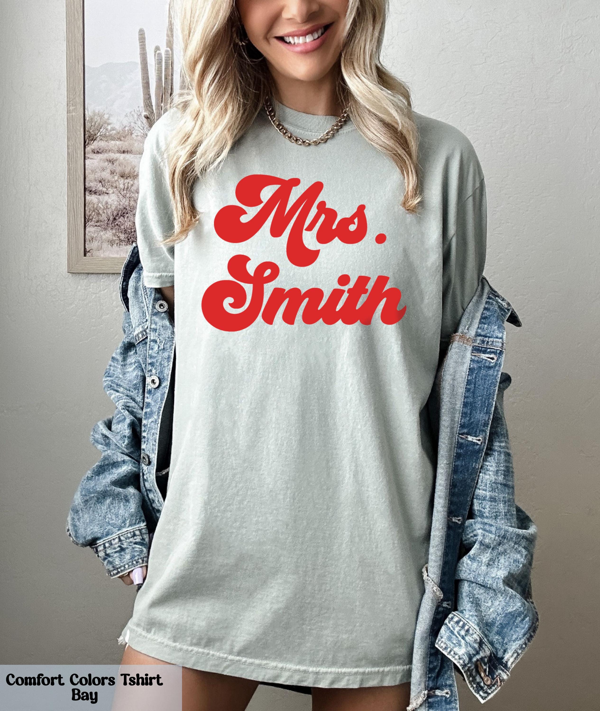 Custom Mrs. Bride T- Shirt, Customized Mrs Last Name T-Shirt, Custom Name T- shirt, Groovy Bride Gift, Vintage Inspired Retro Bride Shirt