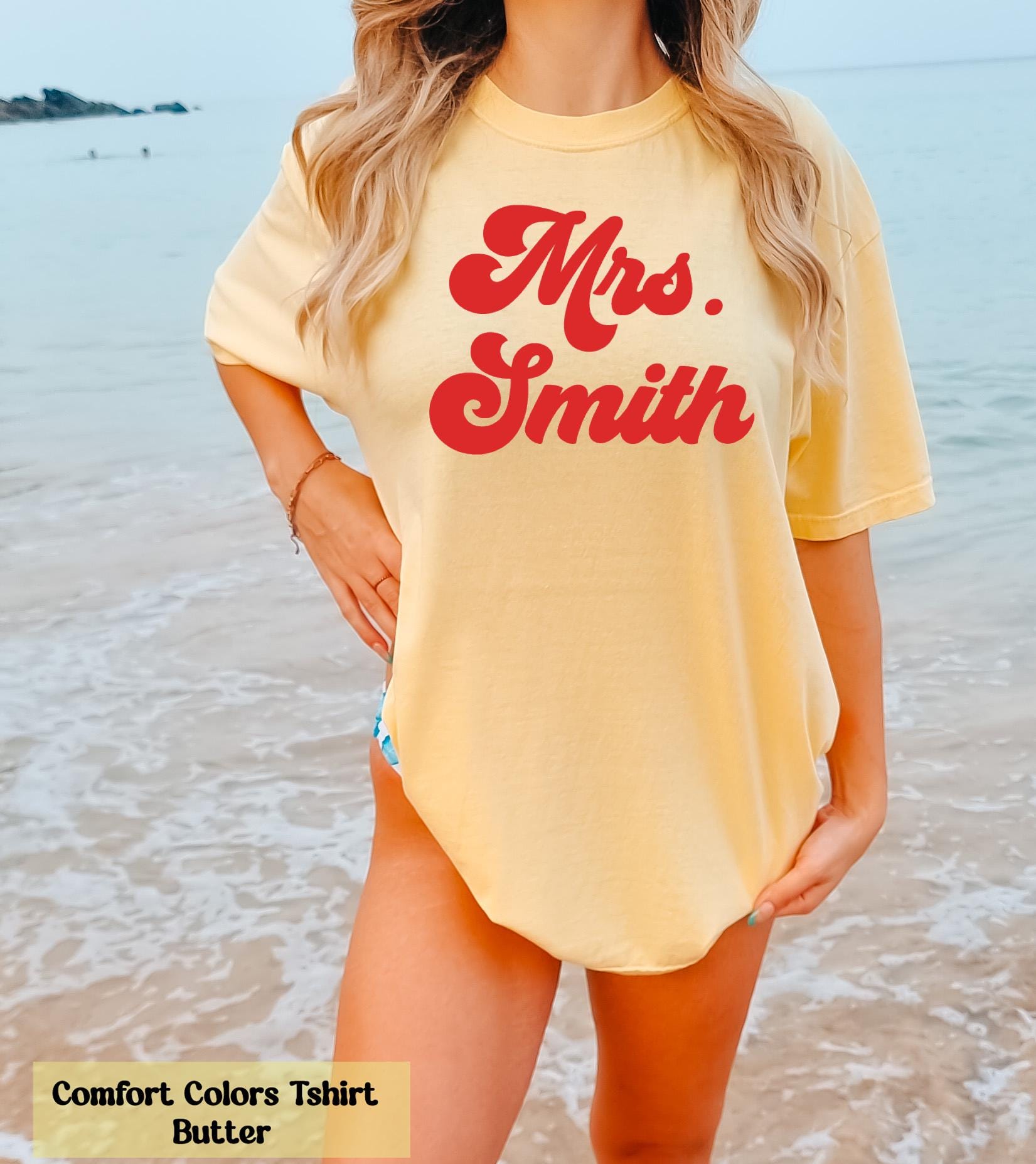 Custom Mrs. Bride T- Shirt, Customized Mrs Last Name T-Shirt, Custom Name T- shirt, Groovy Bride Gift, Vintage Inspired Retro Bride Shirt