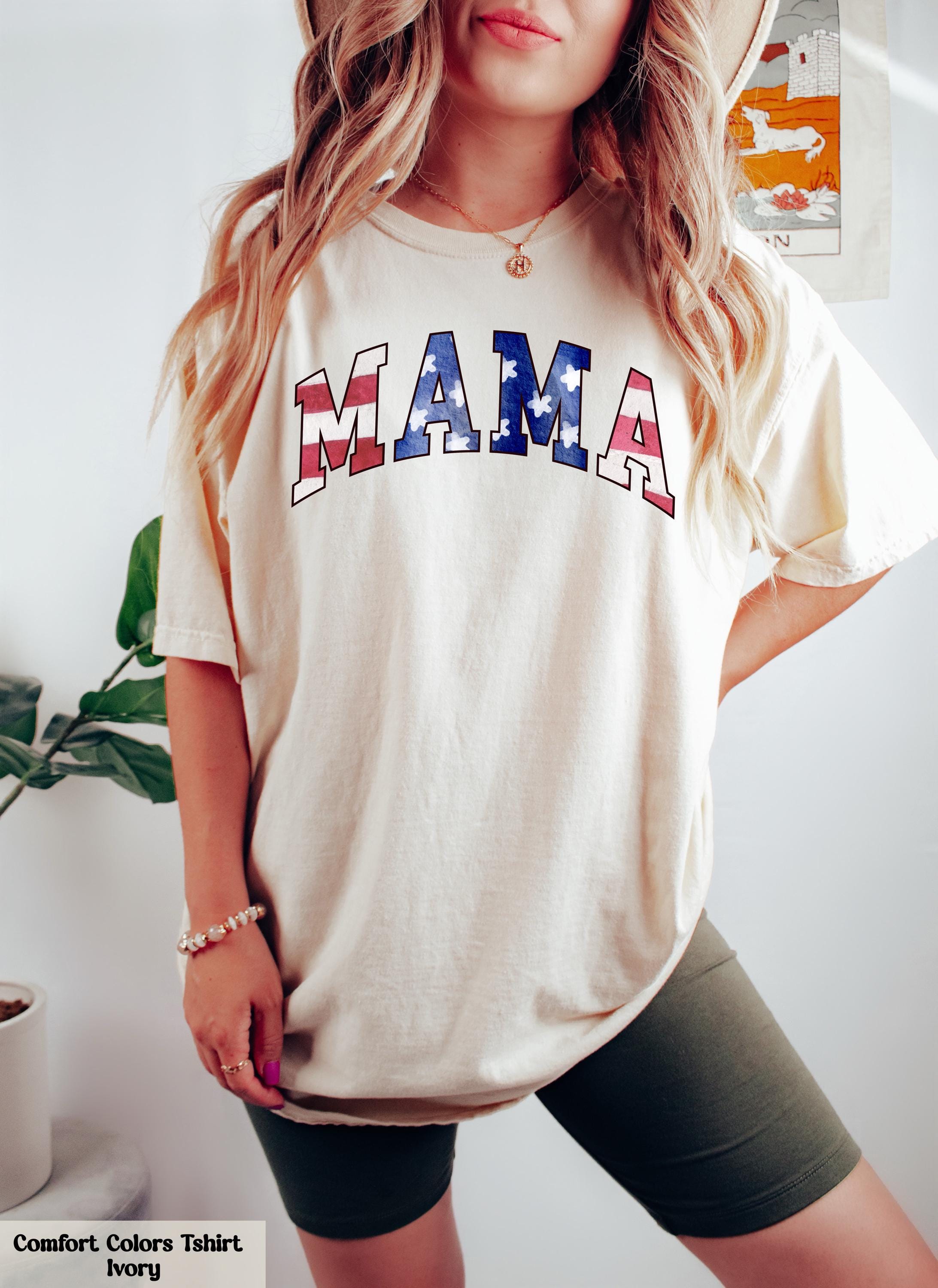 Comfort Colors® American Mama T-Shirt, Watercolor USA Flag Mama Shirt, Retro Mama America Tee, USA Mama Apparel, Patriotic Mama Shirt Gift