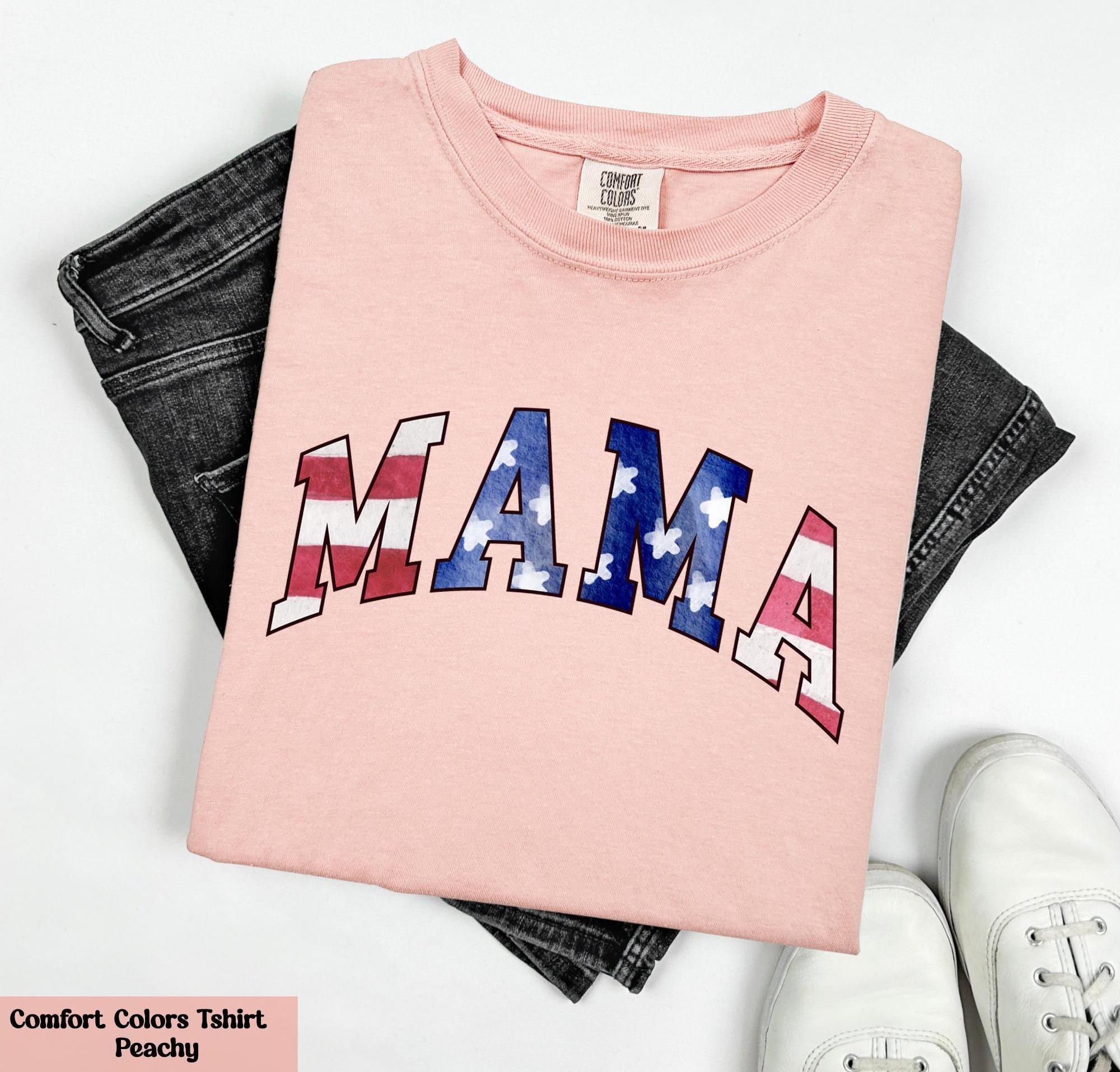 Comfort Colors® American Mama T-Shirt, Watercolor USA Flag Mama Shirt, Retro Mama America Tee, USA Mama Apparel, Patriotic Mama Shirt Gift